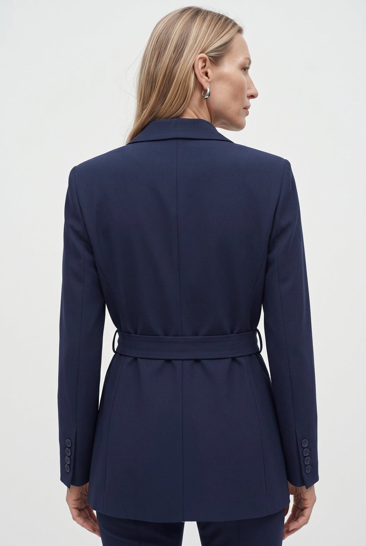 Tailleur in jersey punto Milano blazer con cintura e pantalone flare blu - Caractère