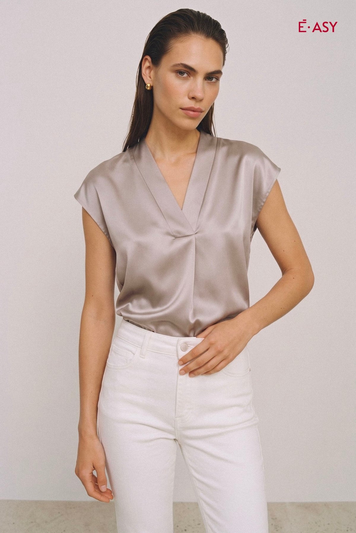 Blusa Donna con Scollo a V Drappeggiato in Poliestere - Caractère