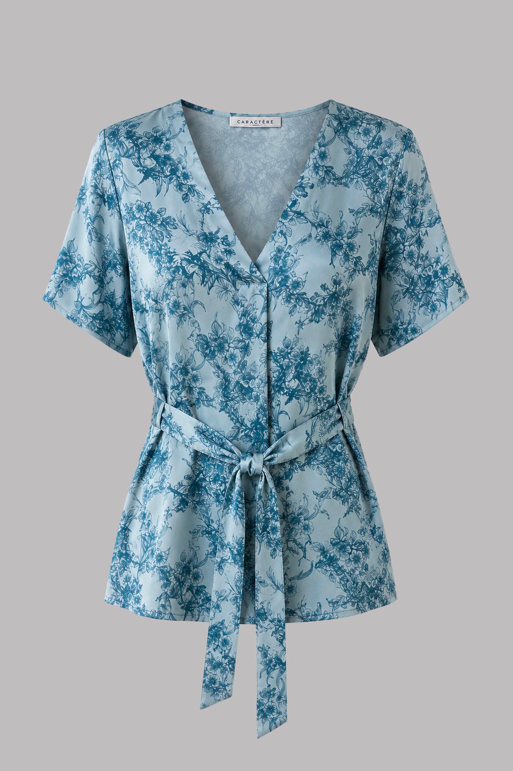 Blusa Donna Floreale con Scollo a V e Maniche Corte - Caractère