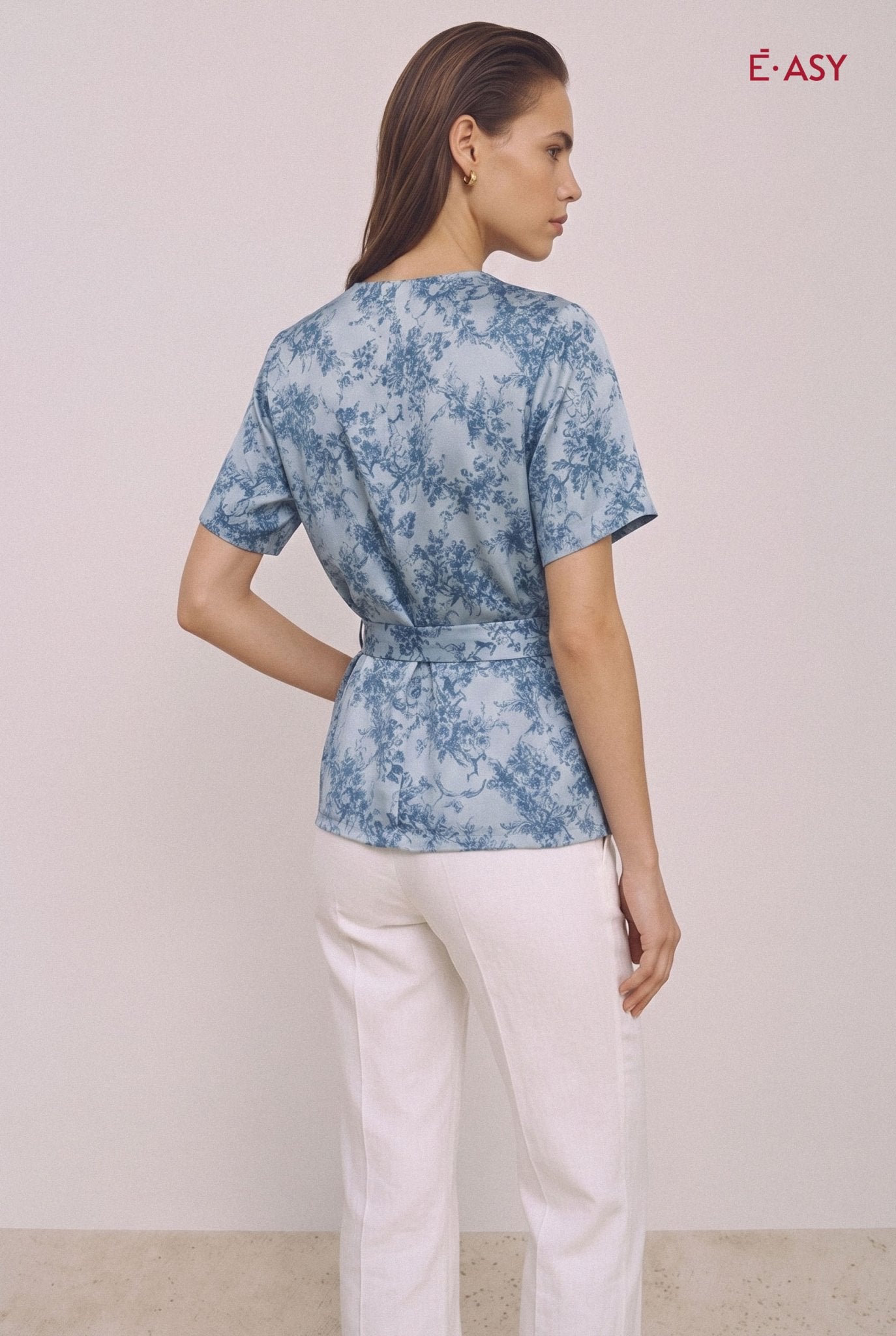 Blusa Donna Floreale con Scollo a V e Maniche Corte - Caractère