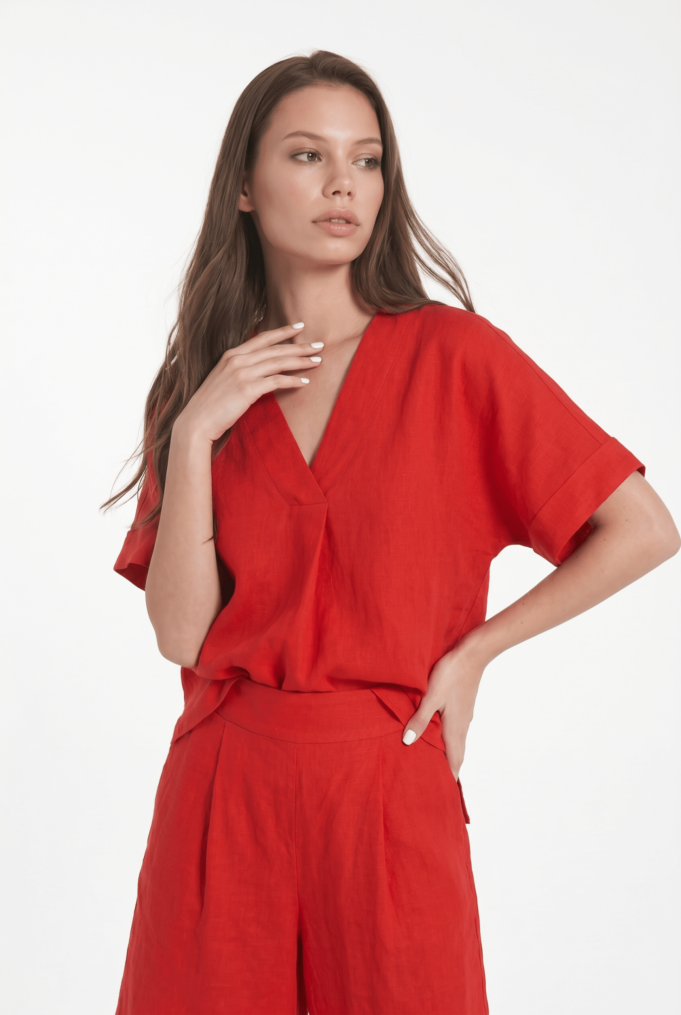 Blusa Oversize in Misto Lino con Scollo a V - Caractère