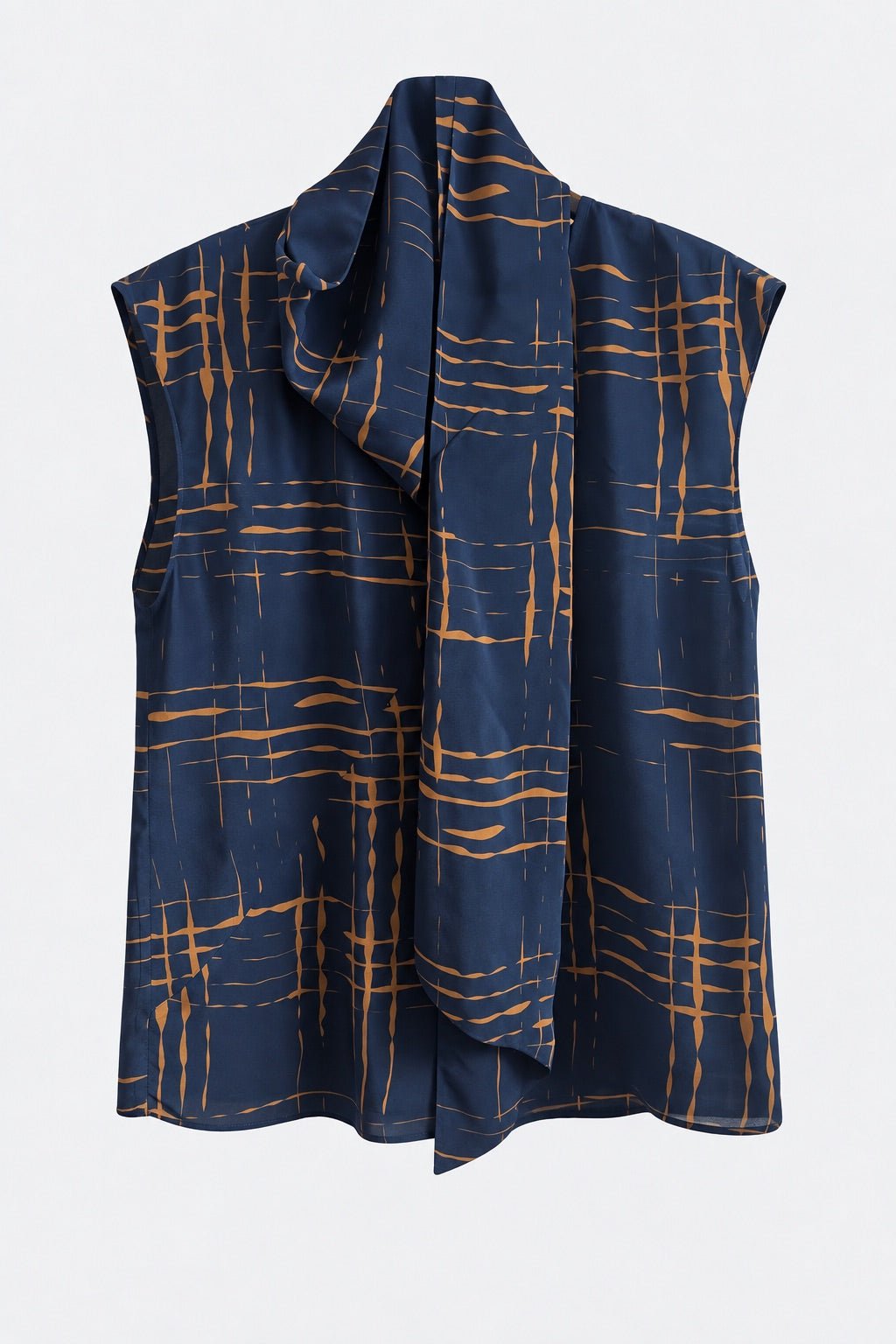 Blusa Smanicata con Collo A Sciarpa In Simil Seta Stampata - Caractère