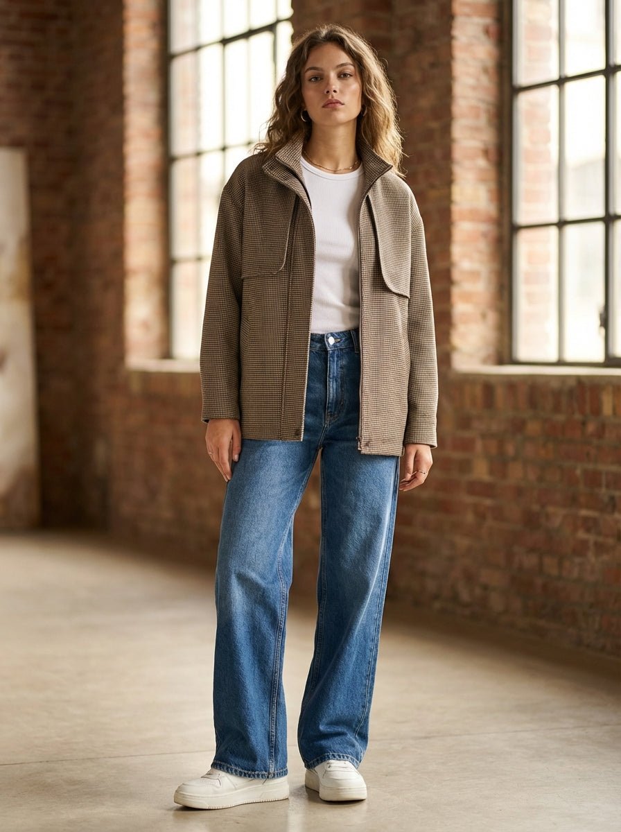 Caban Donna a Quadretti con Collo Alto - Caractère