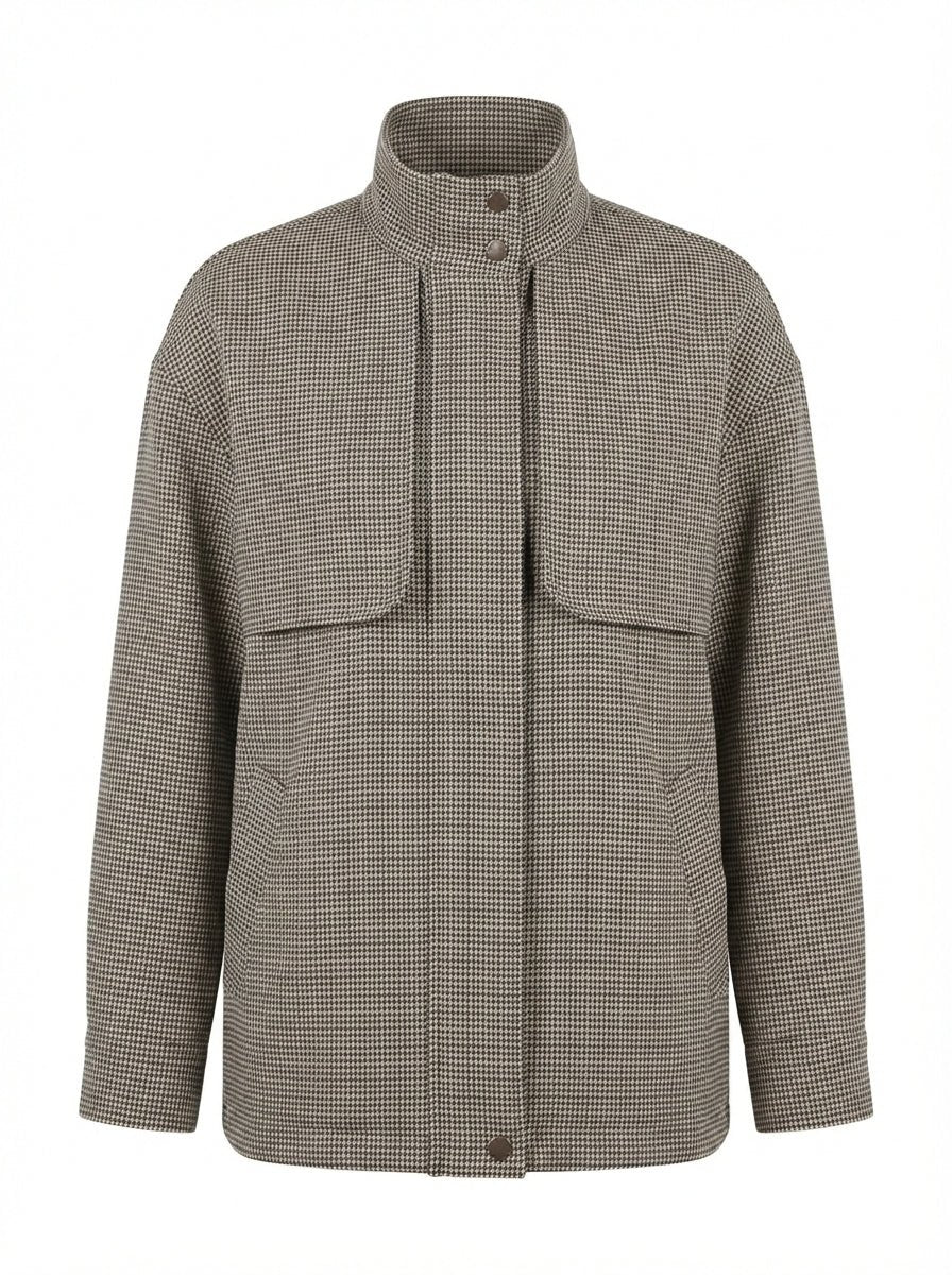 Caban Donna a Quadretti con Collo Alto - Caractère