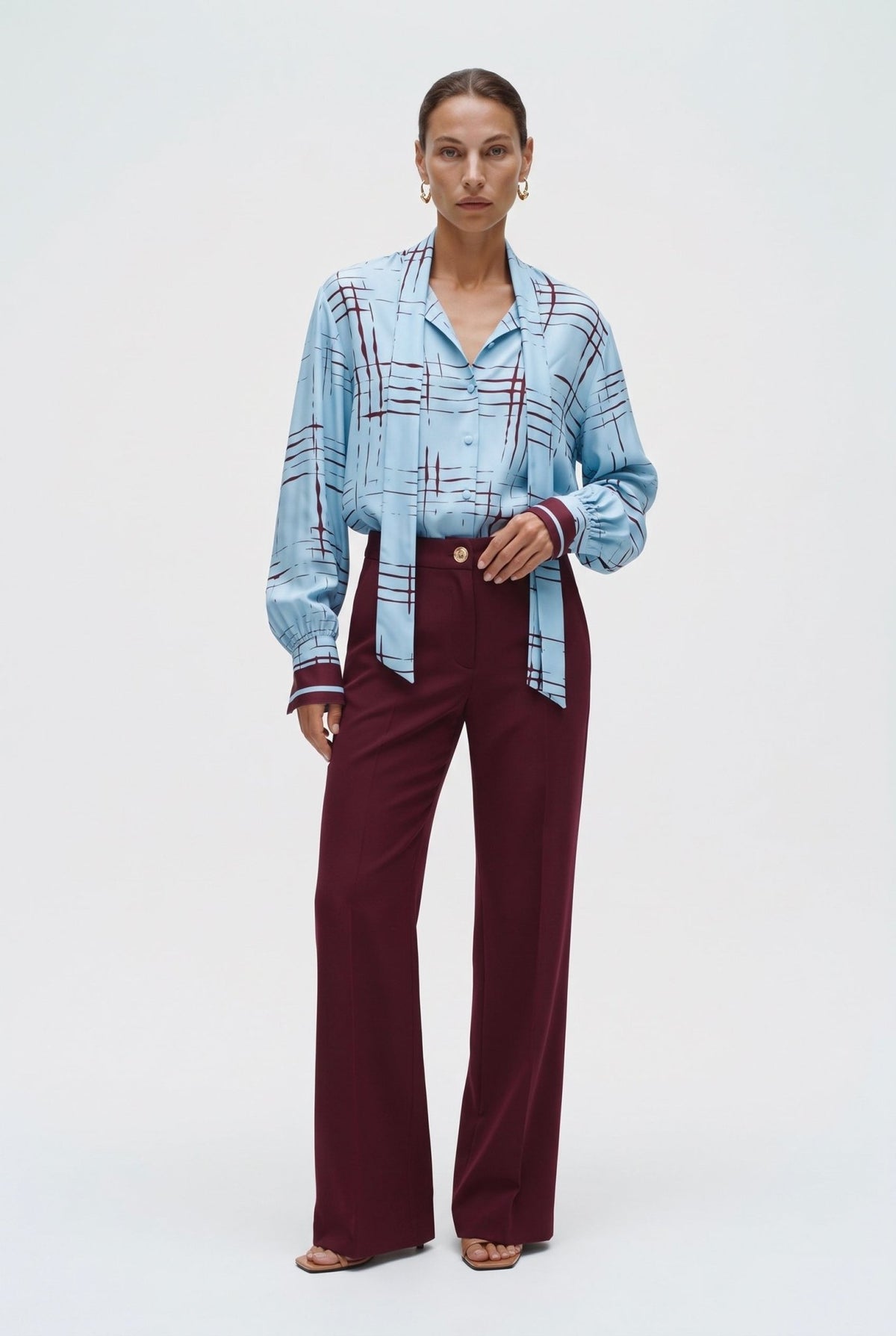 Camicia con Collo A Sciarpa In Simil Seta Stampata - Caractère