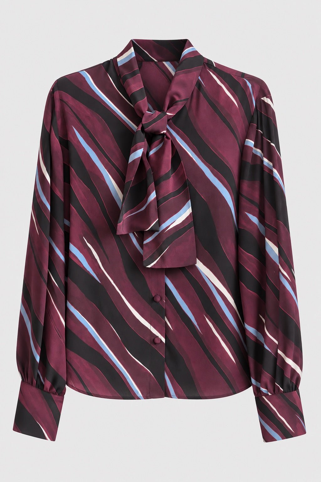 Camicia con Collo A Sciarpa In Simil Seta Stampata - Caractère