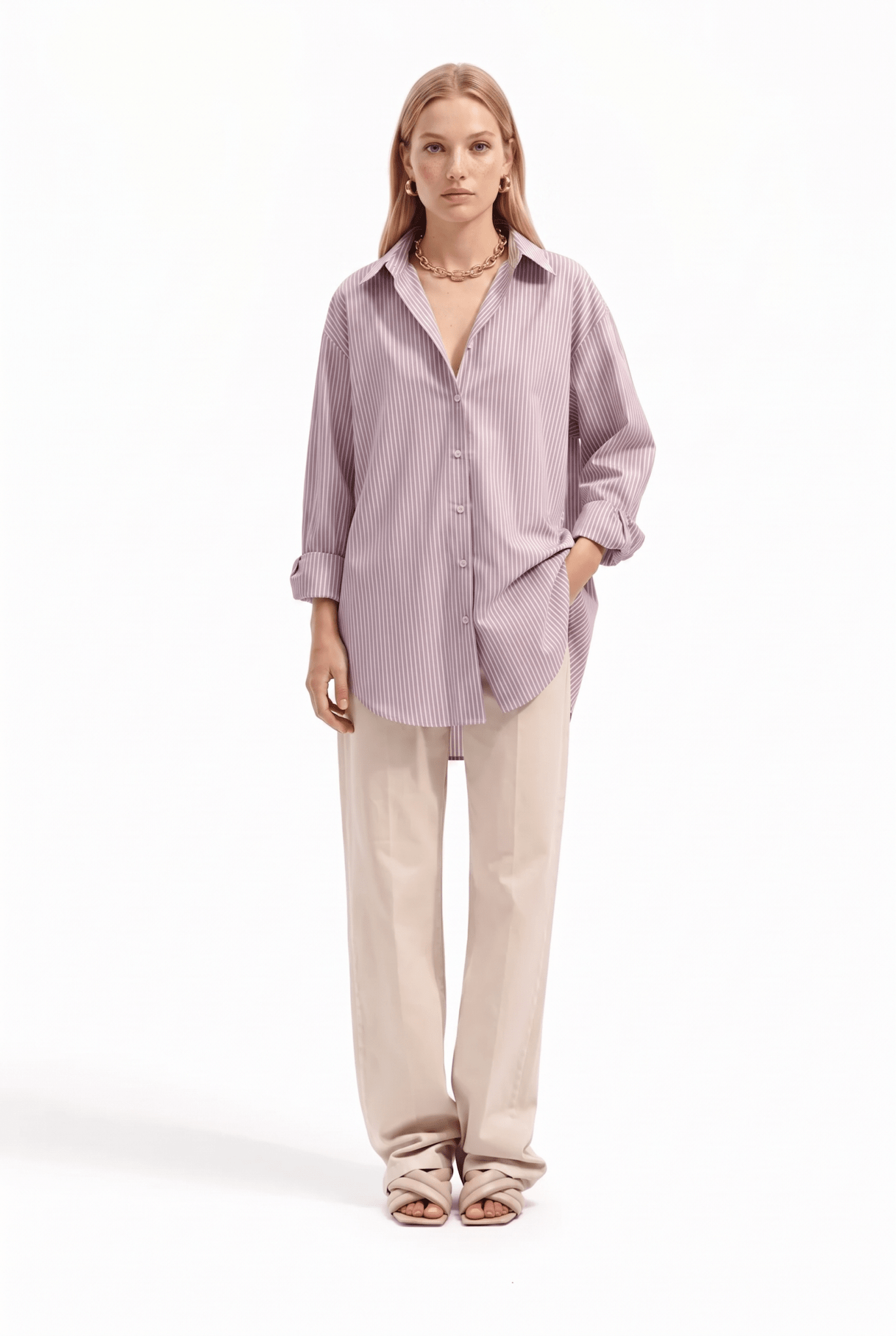 Camicia Donna Oversize a Righe – Colletto Classico Stile Essenziale - Caractère