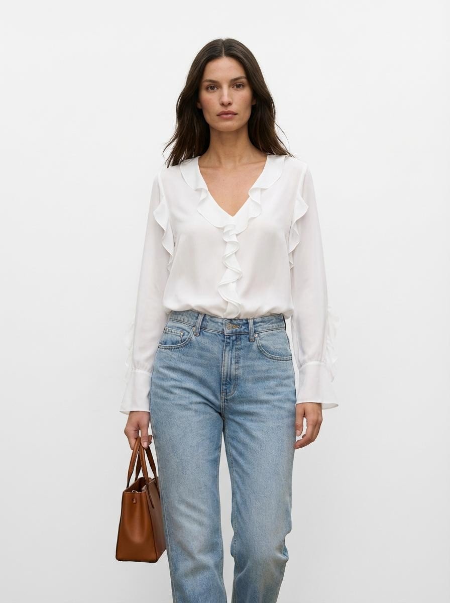 Camicia in misto seta con rouche - Caractère