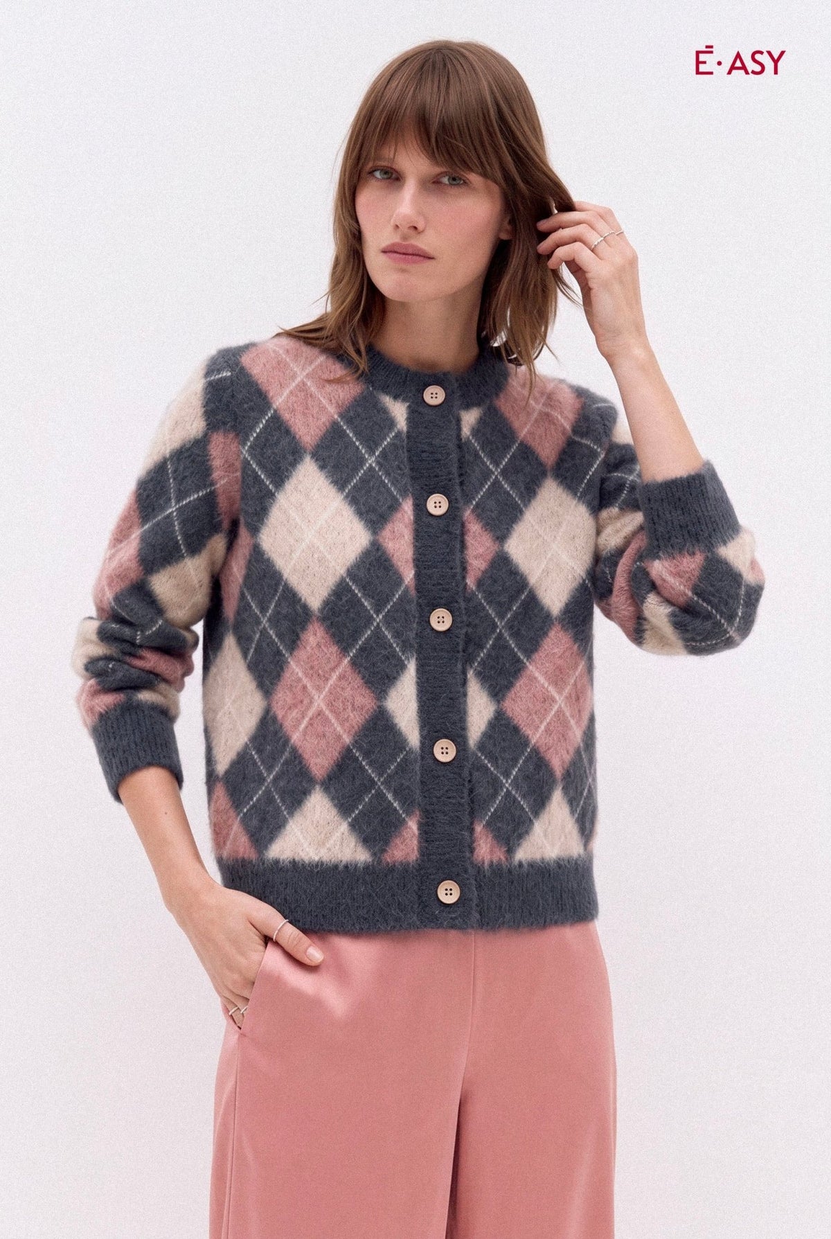 Cardigan a Motivo Argyle con Chiusura a Bottoni - Caractère