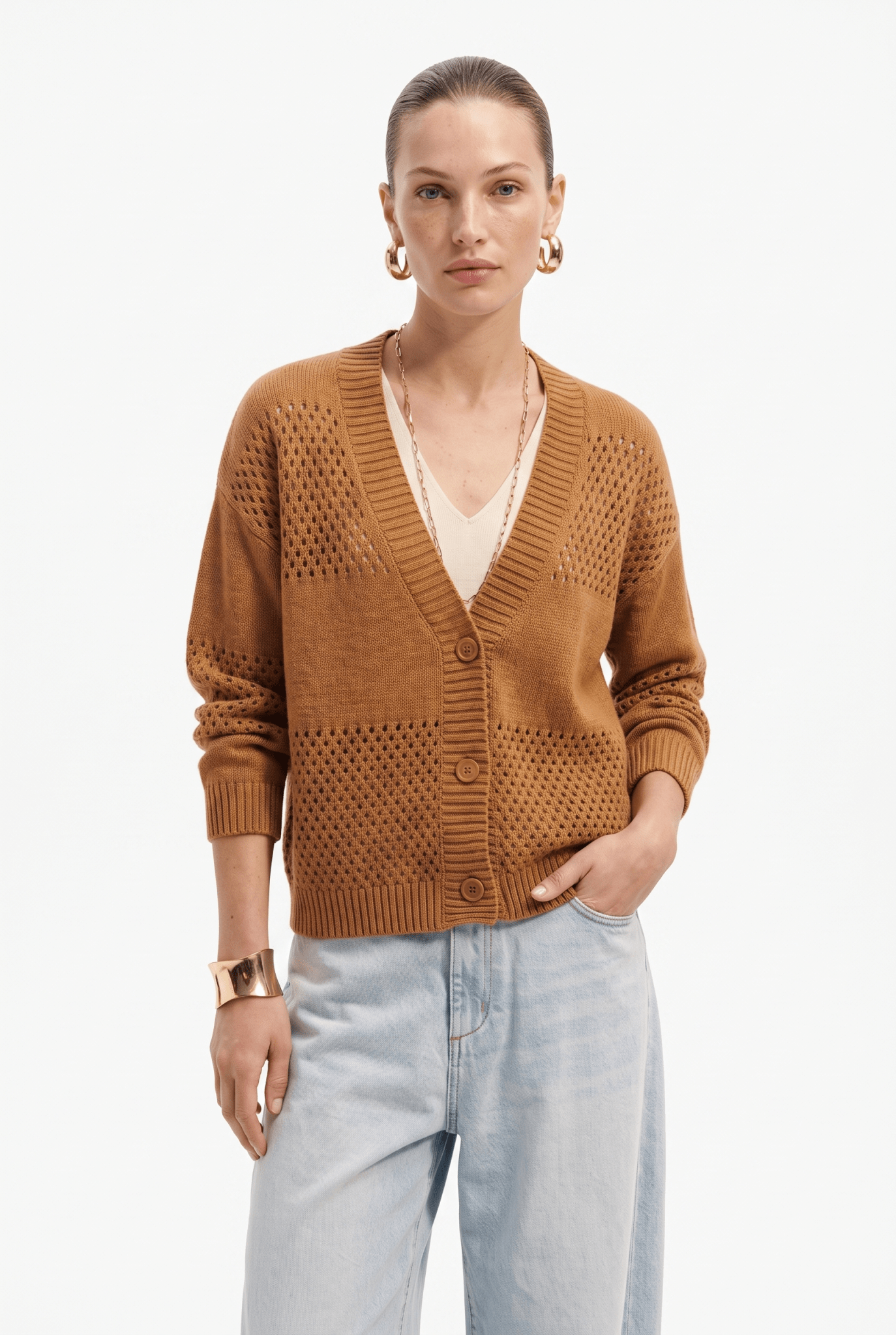Cardigan Donna Traforato con Bottoni – Maglia Morbida Leggera Estate - Caractère