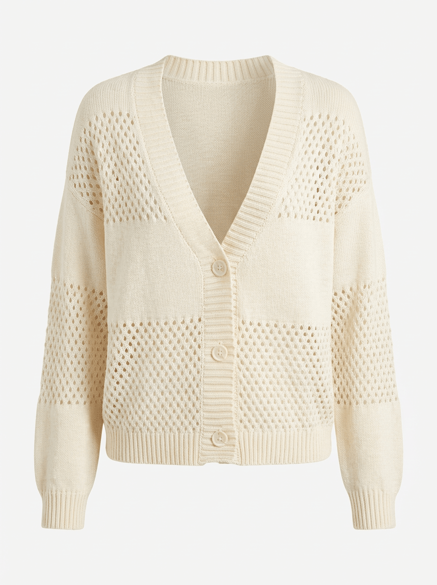 Cardigan Traforato con Bottoni in Maglia Morbida - Caractère
