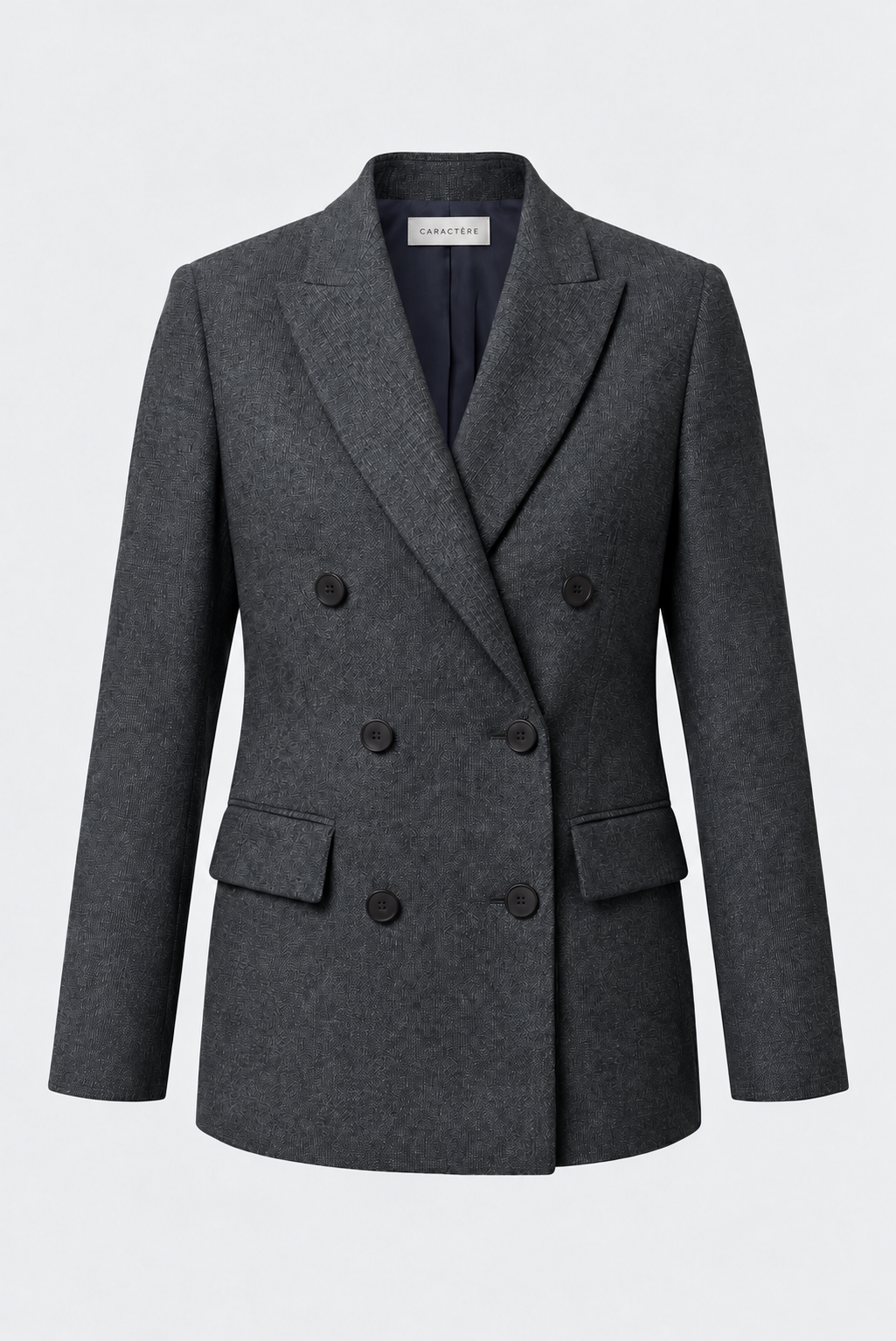 Tailleur in tela stretch fantasia blazer doppiopetto collo a lancia e pantalone a sigaretta - Caractère