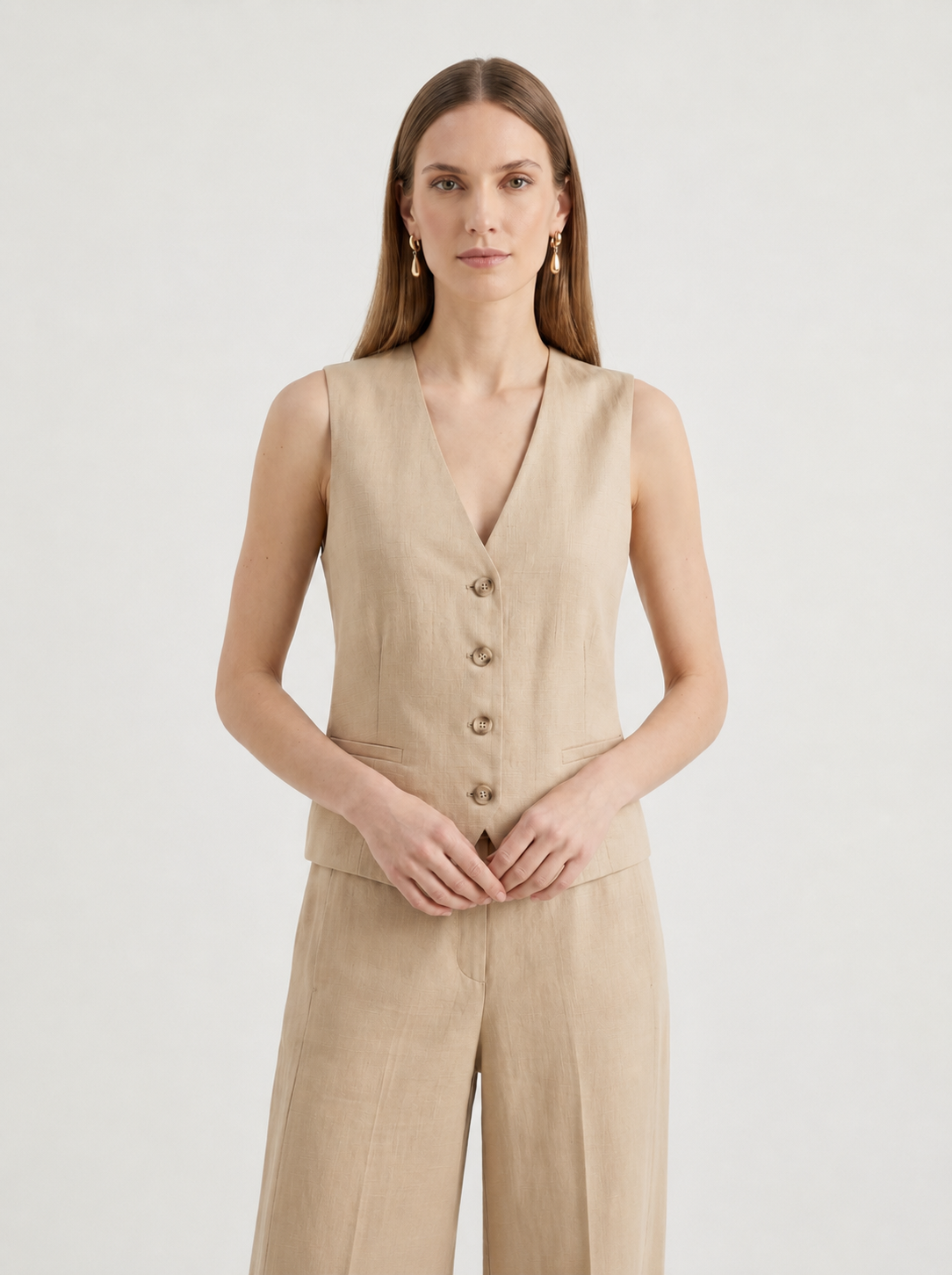 Gilet in Misto Lino Coordinato con Pantalone e Giacca