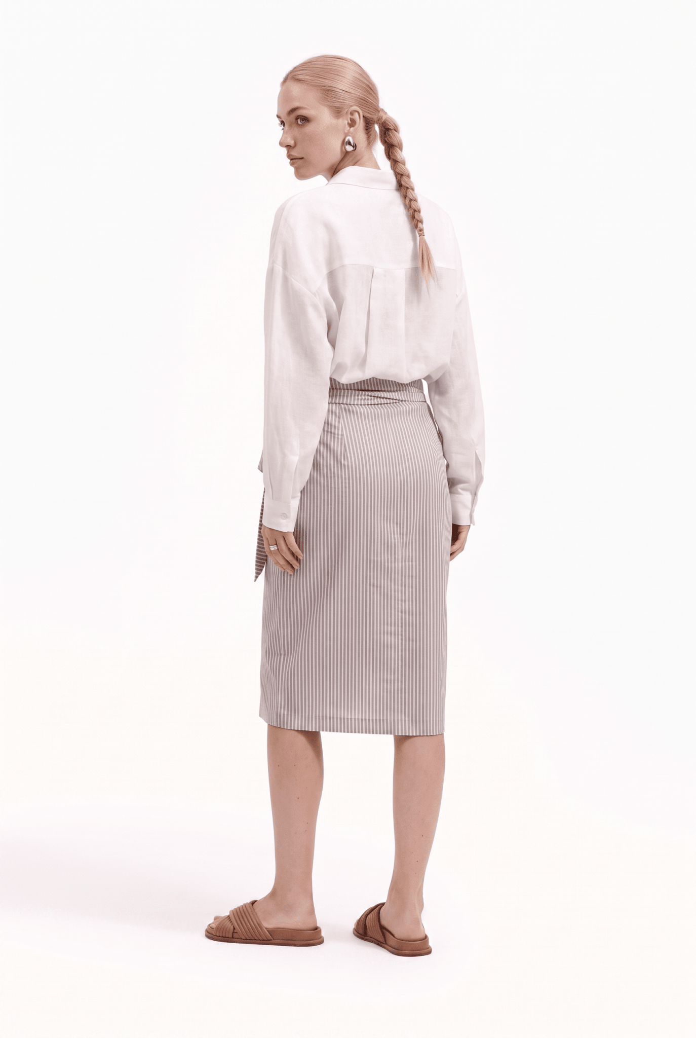 Gonna Donna Midi a Portafoglio a Righe – Drappeggio Femminile Raffinato - Caractère