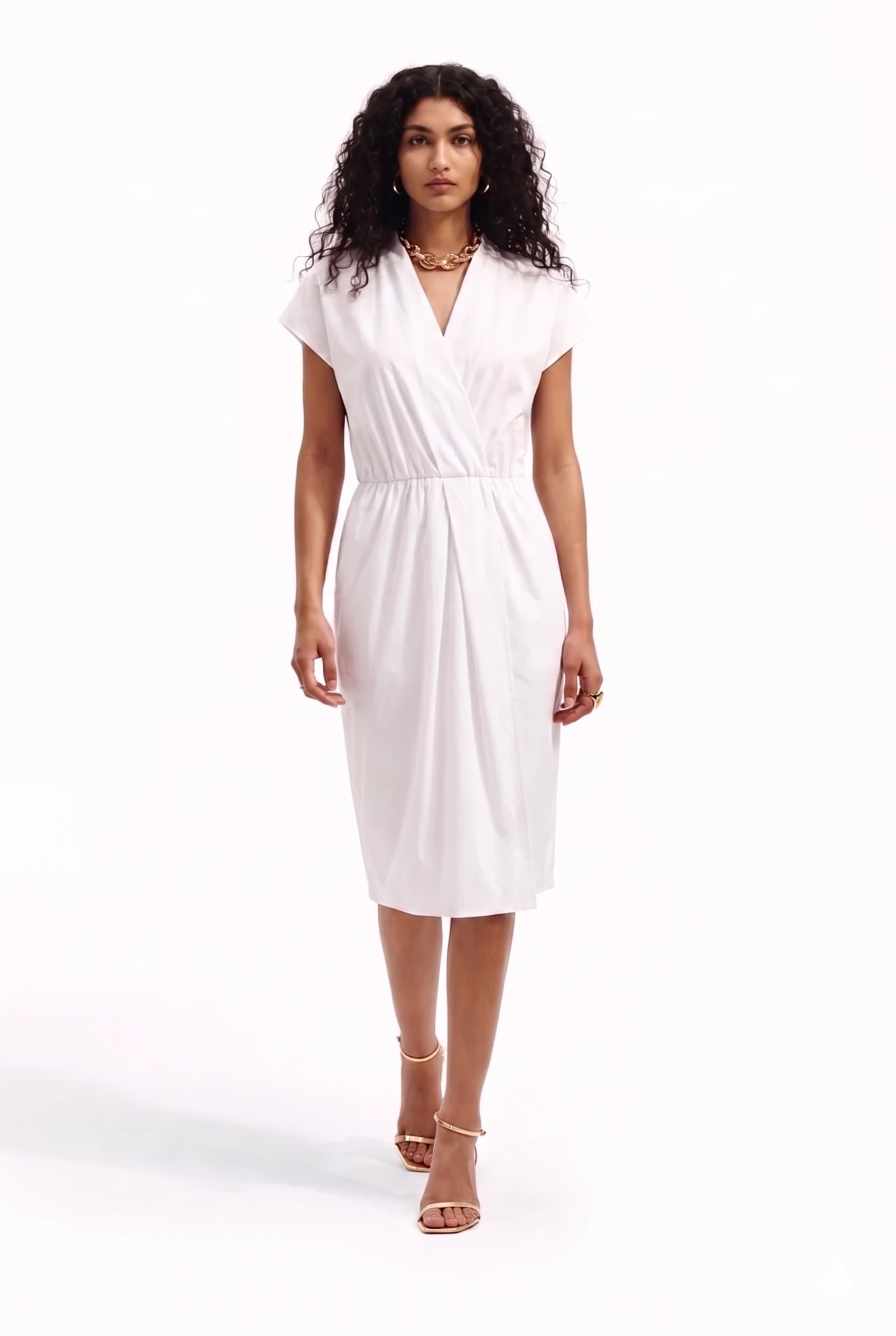 Abito Donna Midi con Drappeggio Frontale – Femminile e Sofisticato