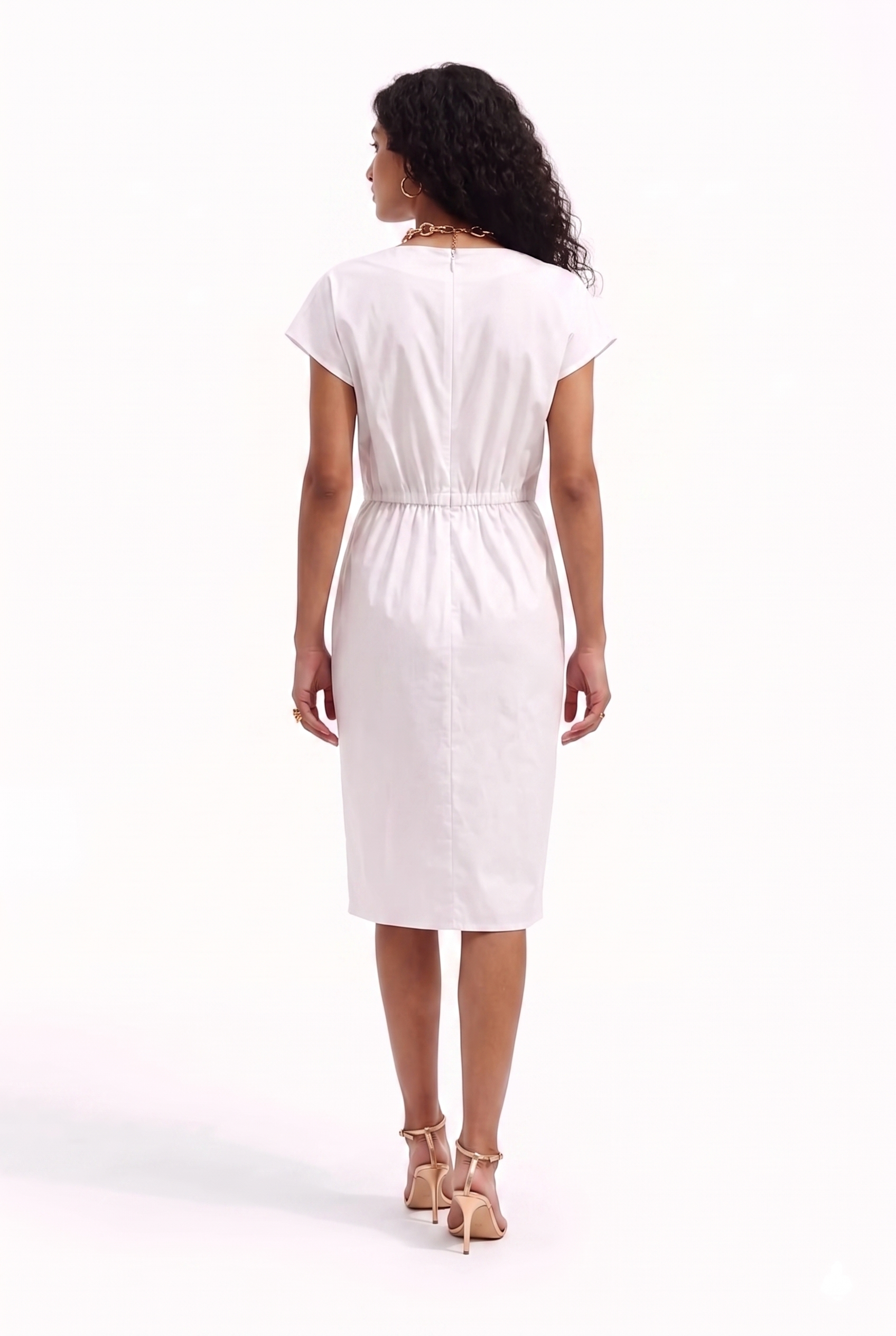 Abito Donna Midi con Drappeggio Frontale – Femminile e Sofisticato