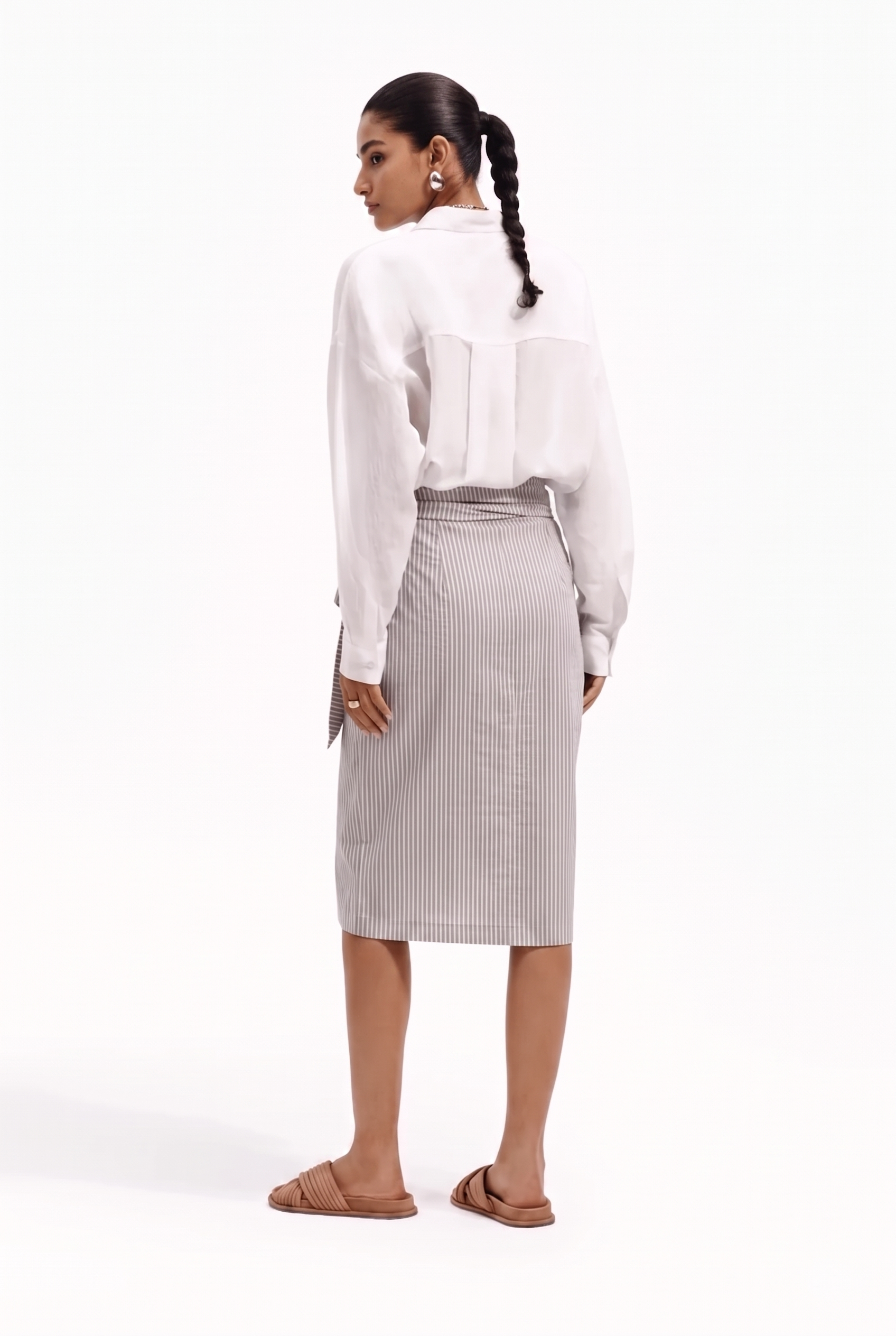 Gonna Donna Midi a Portafoglio a Righe – Drappeggio Femminile Raffinato