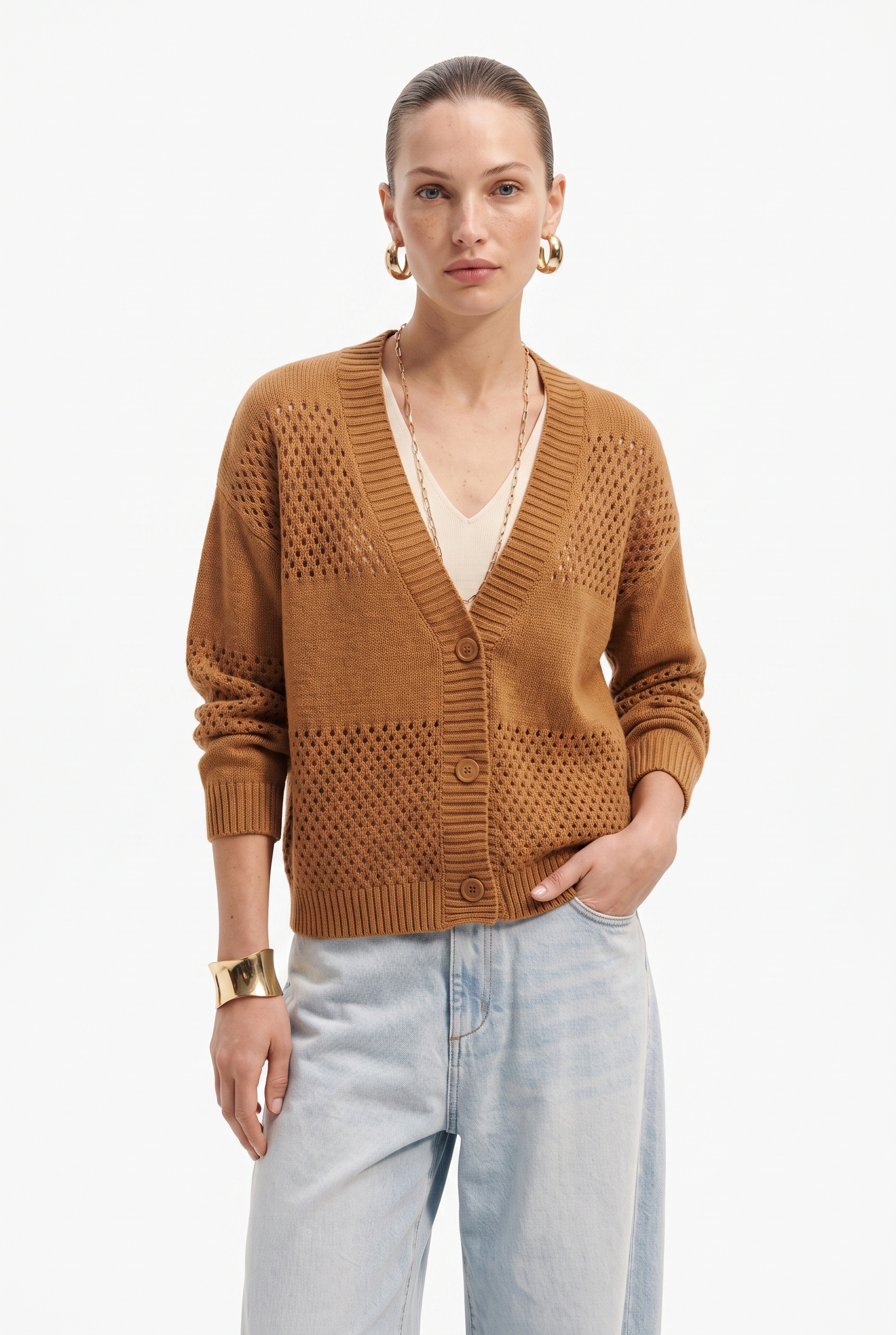 Cardigan Donna Traforato con Bottoni – Maglia Morbida Leggera Estate