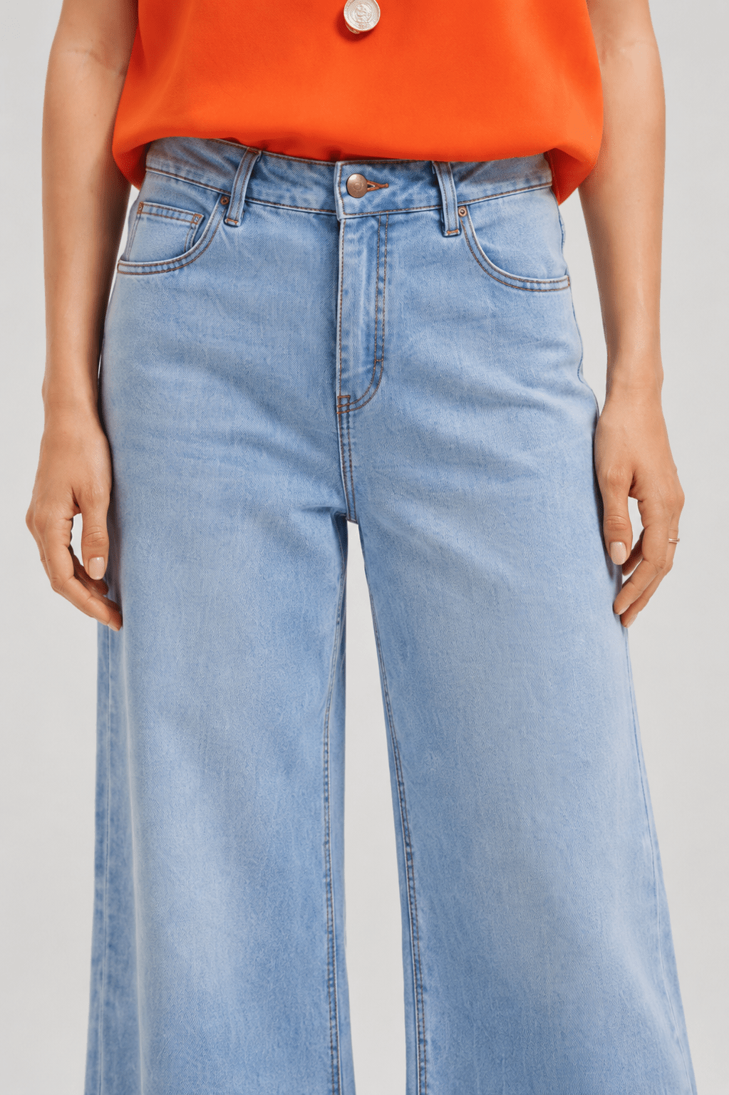 Jeans Cropped a Gamba Ampia in Denim - Caractère
