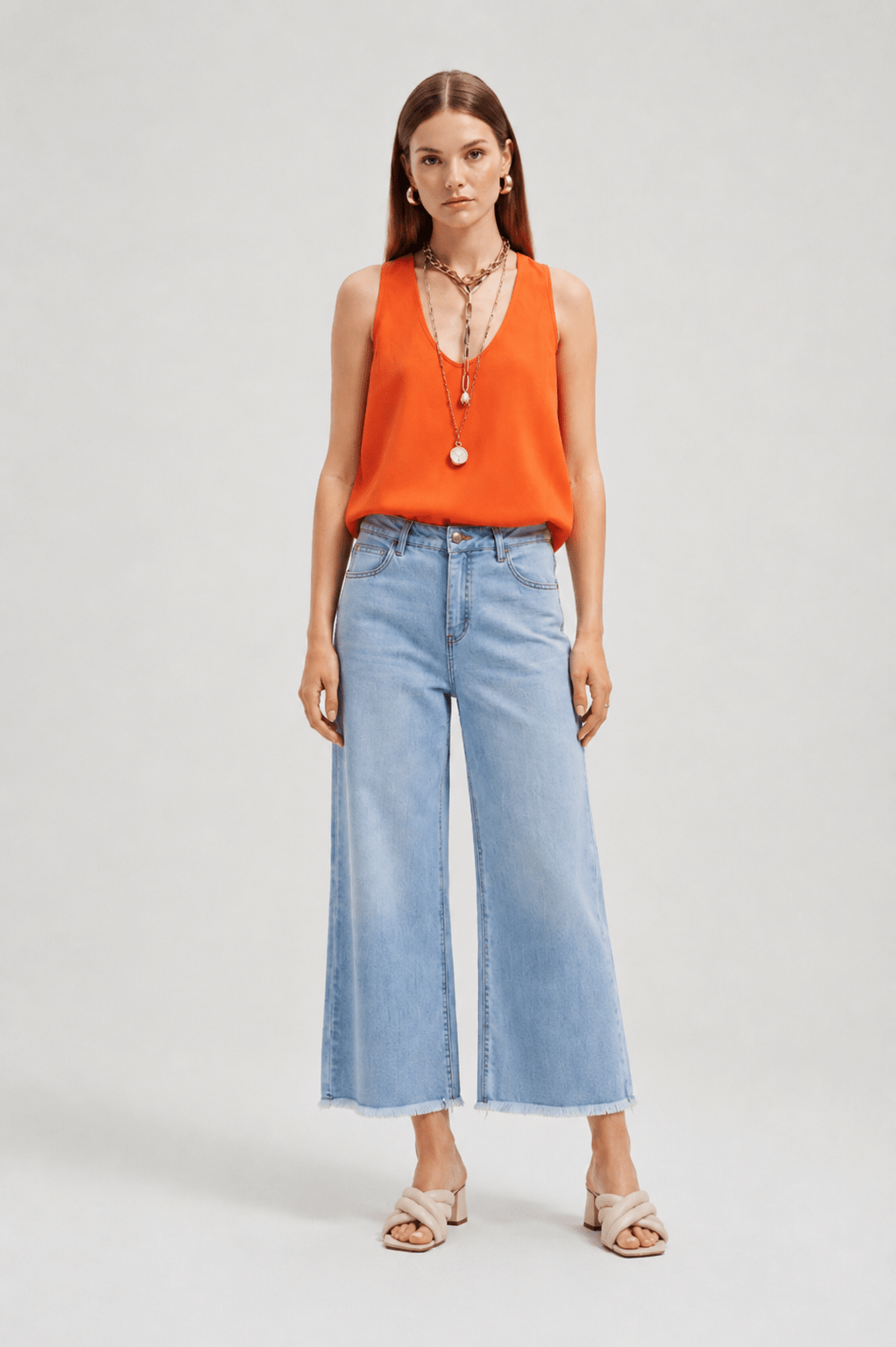 Jeans Cropped a Gamba Ampia in Denim - Caractère