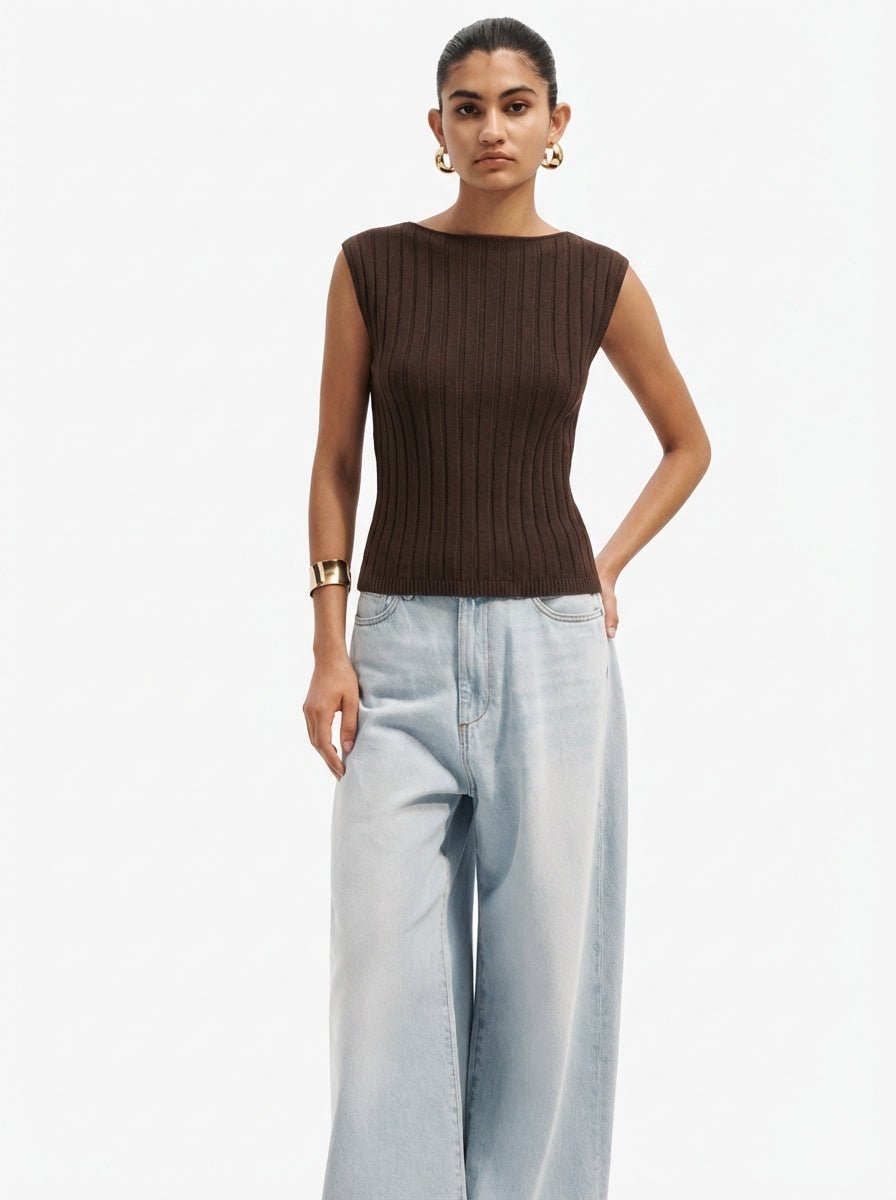 Maglia a costine in viscosa con spalline larghe - Caractère