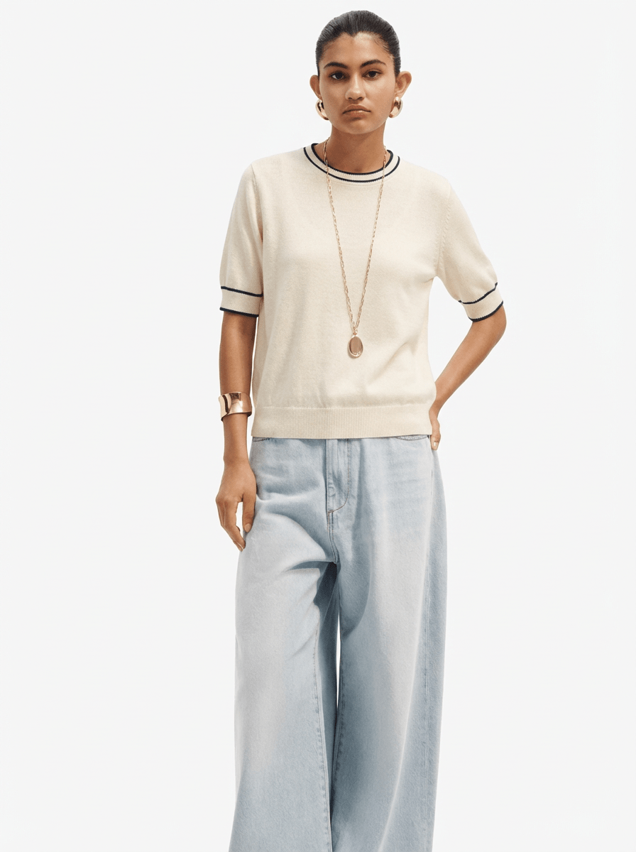 Maglia in Viscosa Girocollo con Profili a Contrasto - Caractère
