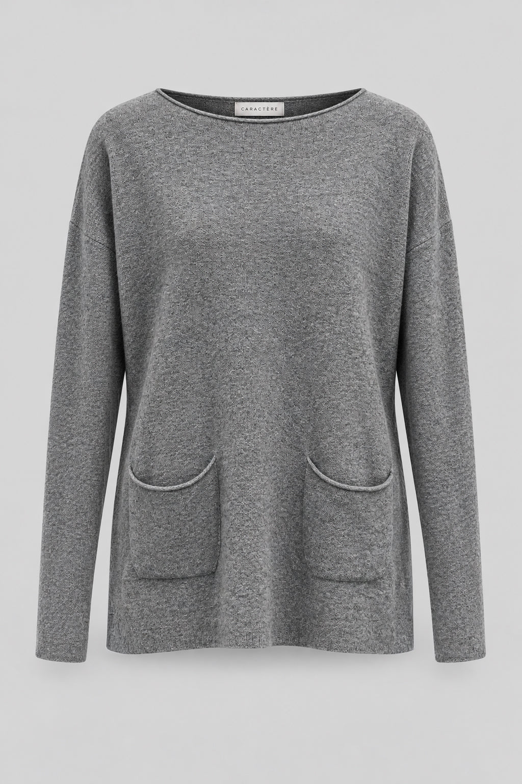 Maglione grigio girocollo con tasche applicate - Caractère