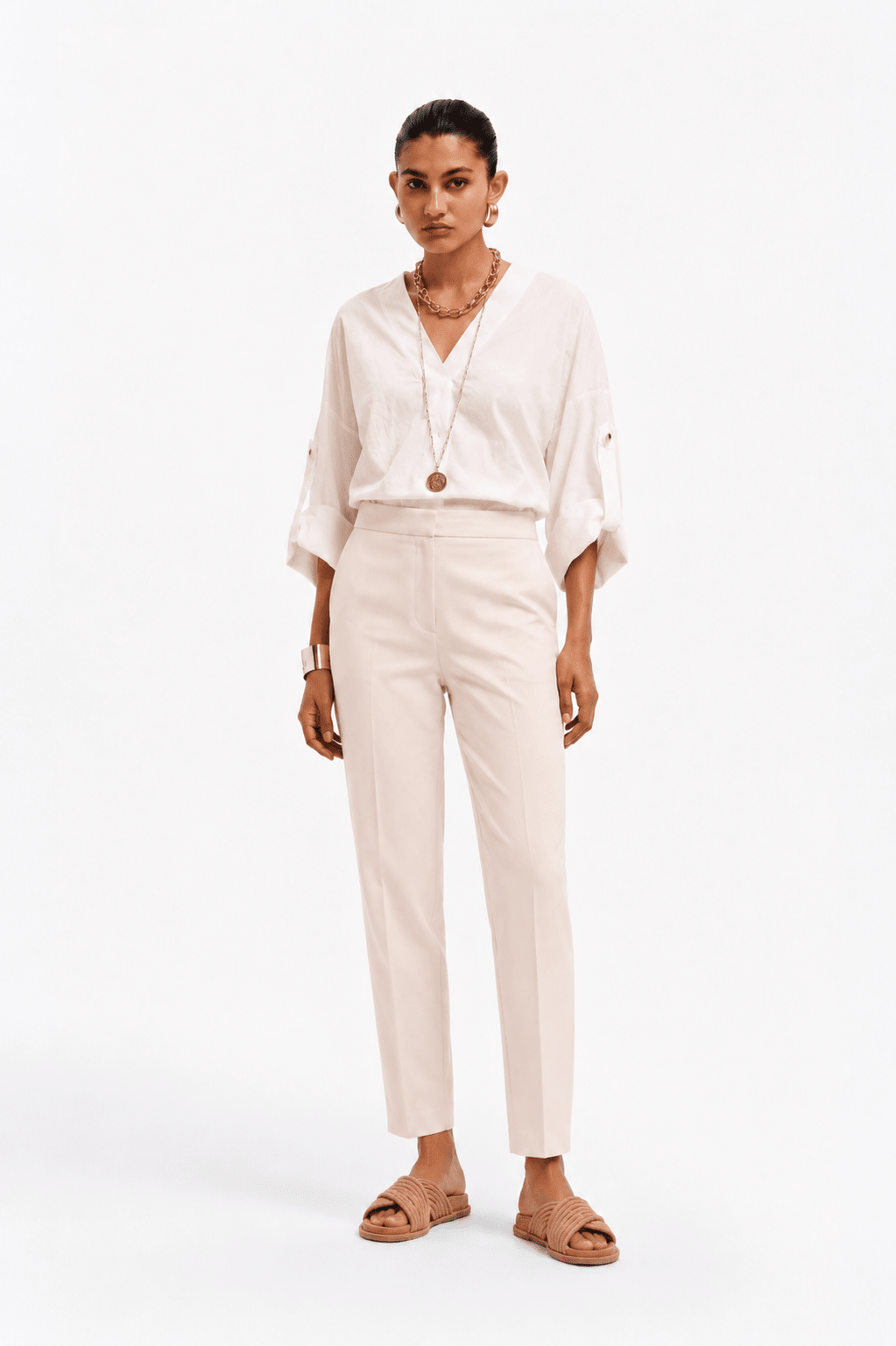 Pantalone completo a sigaretta in cotone stretch - Caractère