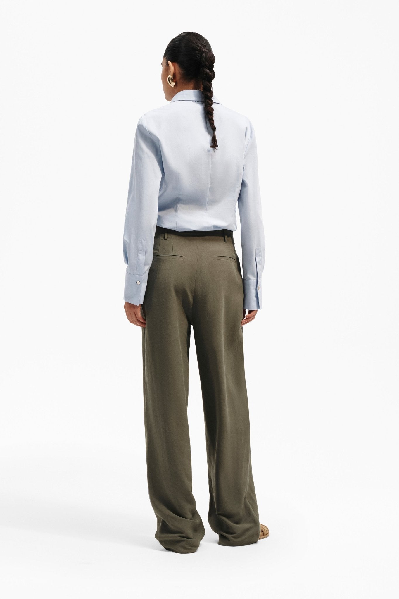 Pantalone Dritto in Viscosa e Lino con Pieghe - Caractère