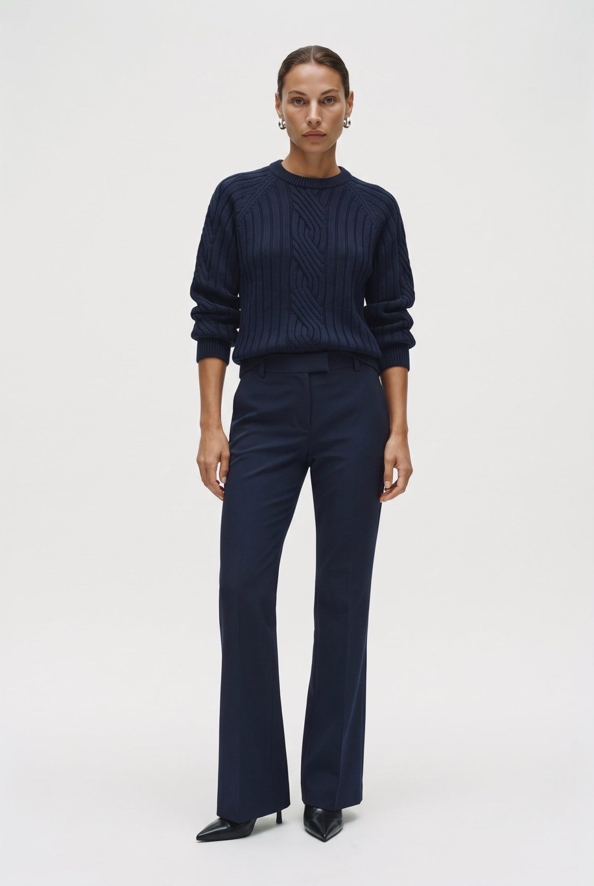 Pantalone Flare In Misto Lana Stretch Blu navy - Caractère