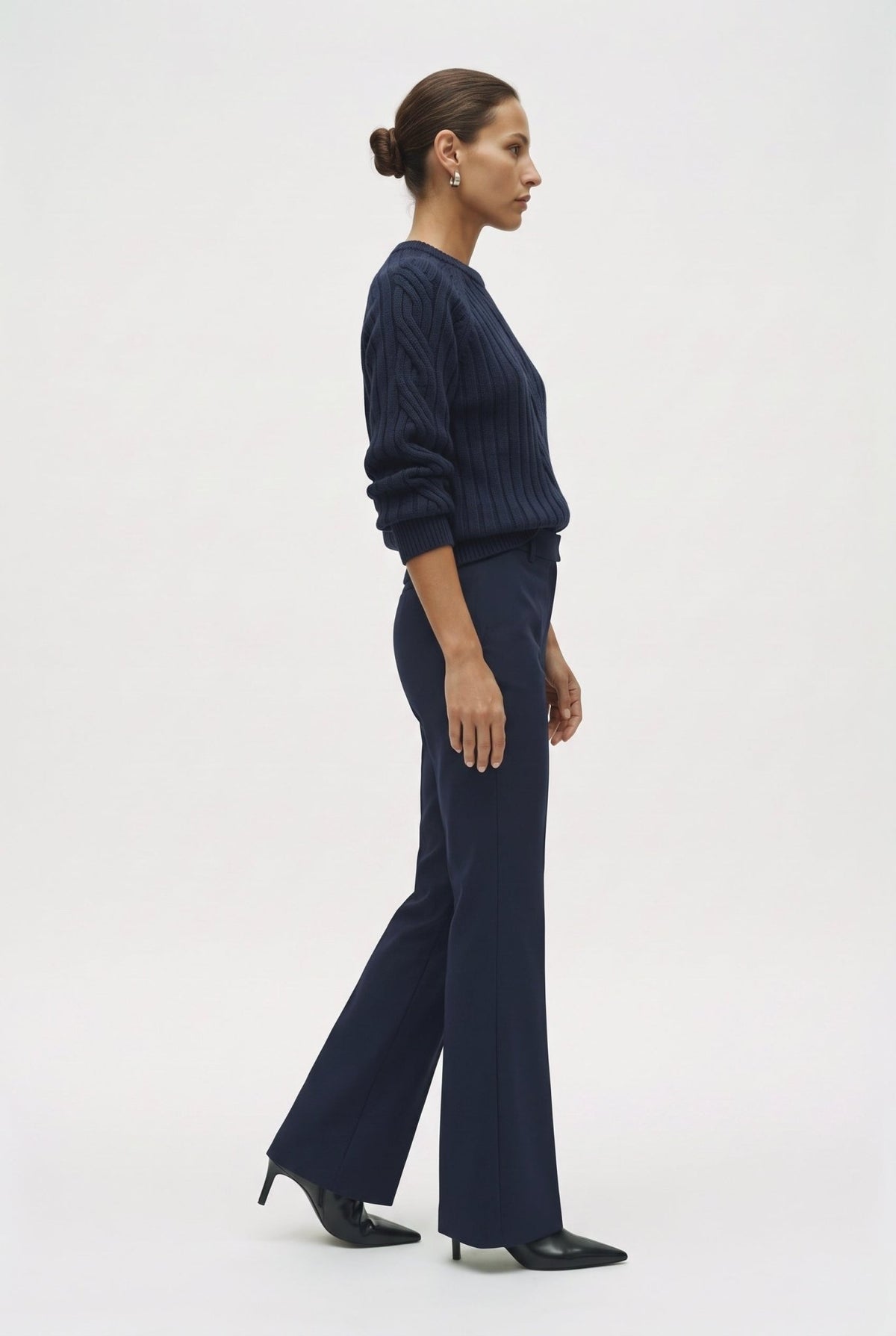 Pantalone Flare In Misto Lana Stretch Blu navy - Caractère