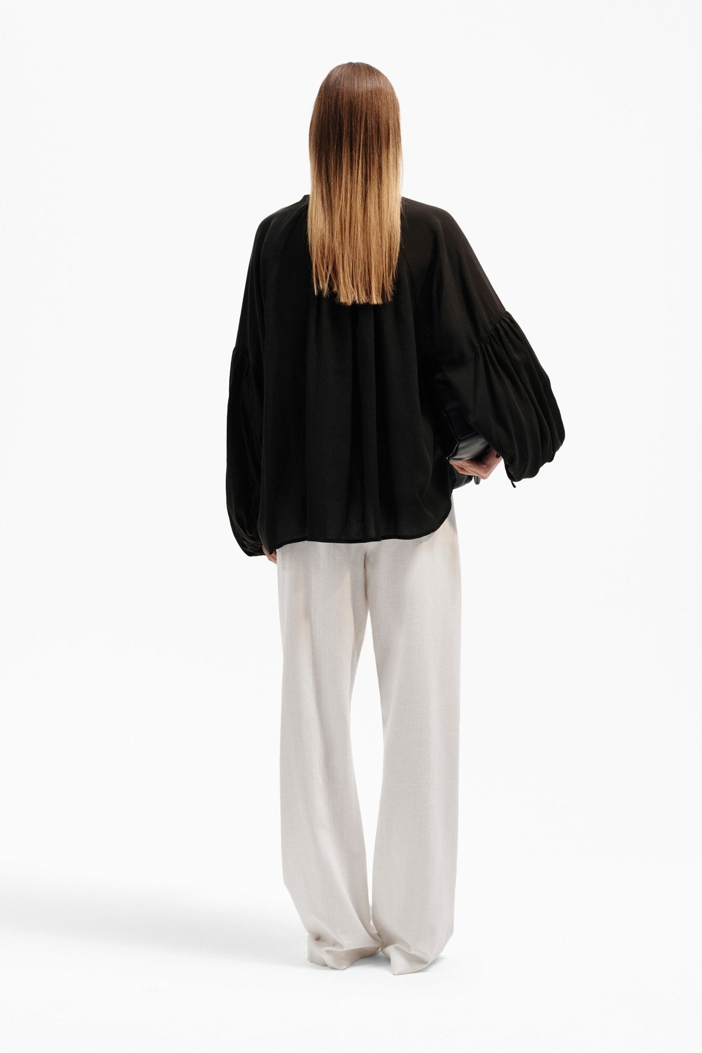 Pantalone wide leg a vita alta con pinces - Caractère