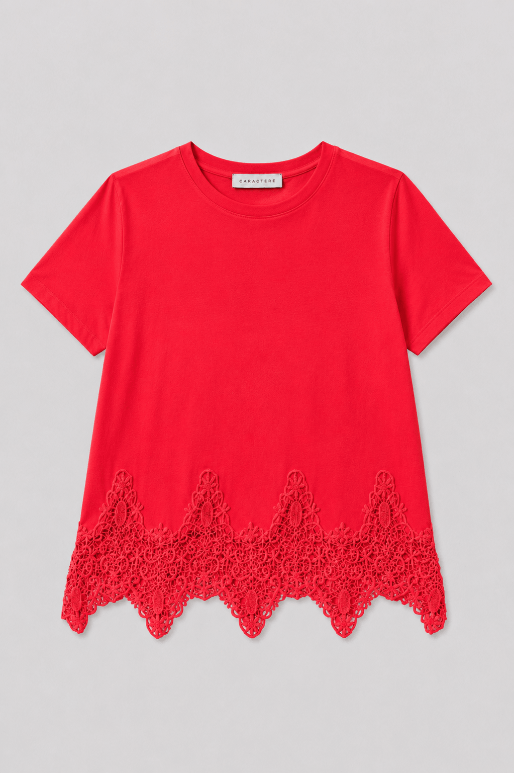 T-shirt girocollo in Jersey di Cotone con Pizzo - Caractère