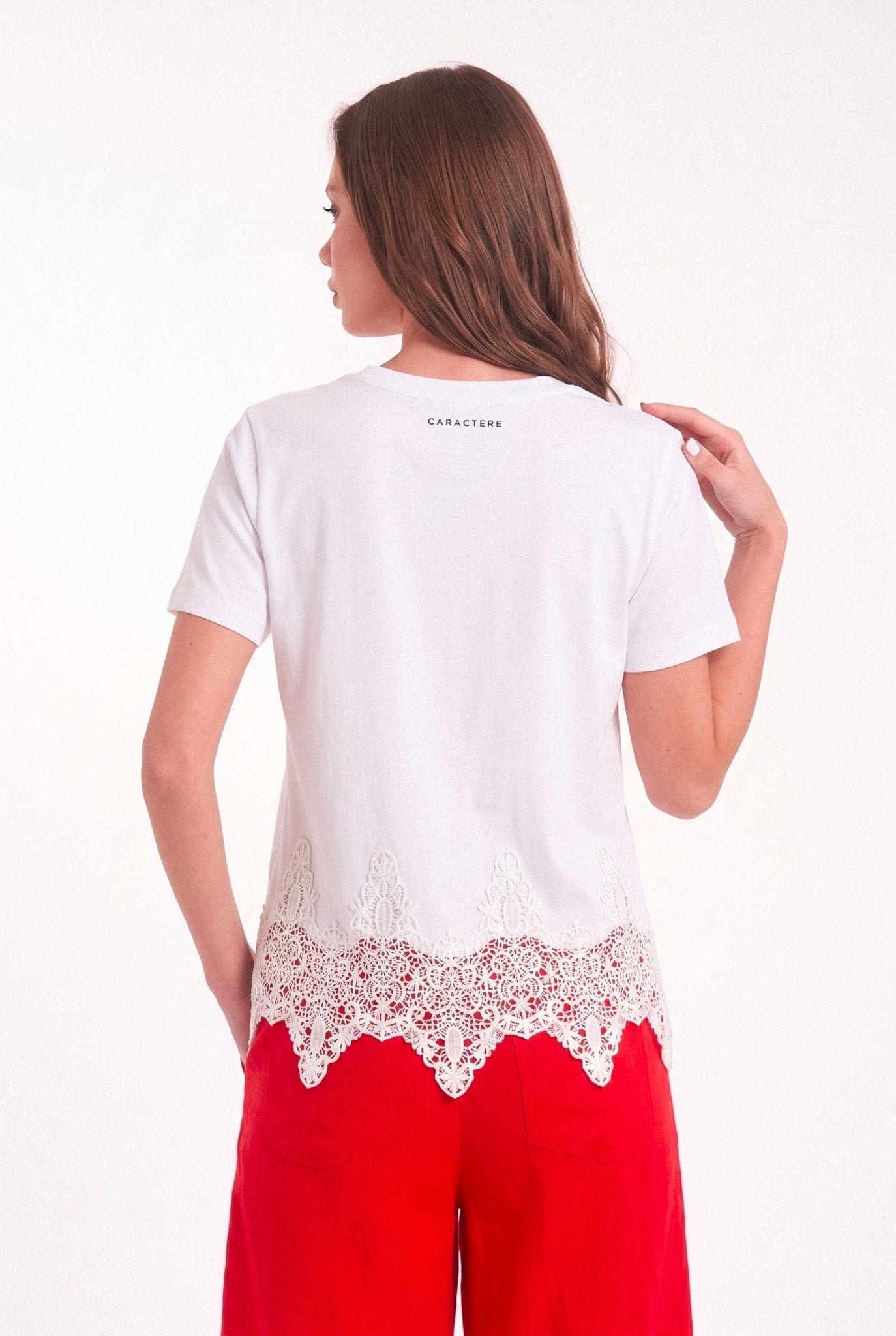 T-shirt girocollo in Jersey di Cotone con Pizzo - Caractère