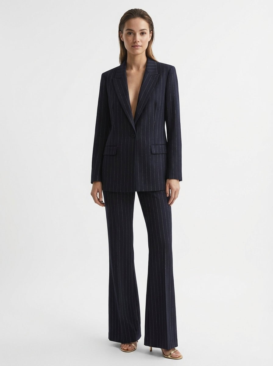 Tailleur gessato lurex Giacca monopetto e Pantalone a zampa - Caractère