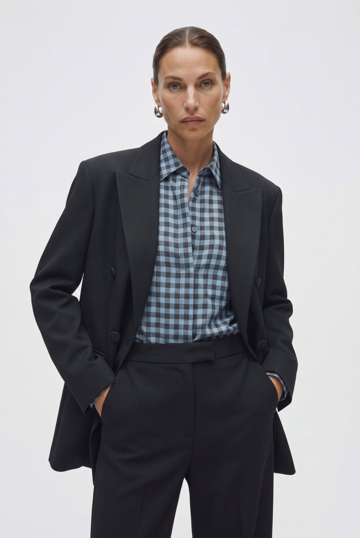 Tailleur in crepe giacca doppiopetto oversize e pantalone morbido - Caractère