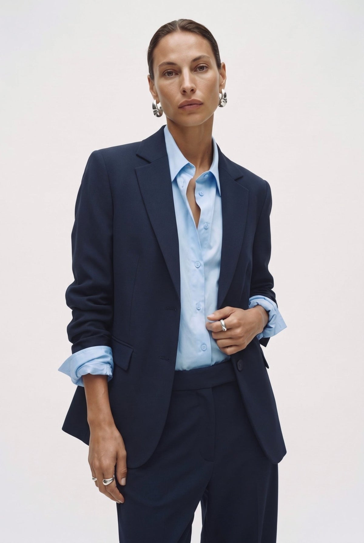 Tailleur in crepe giacca monopetto e pantalone a gamba larga - Caractère