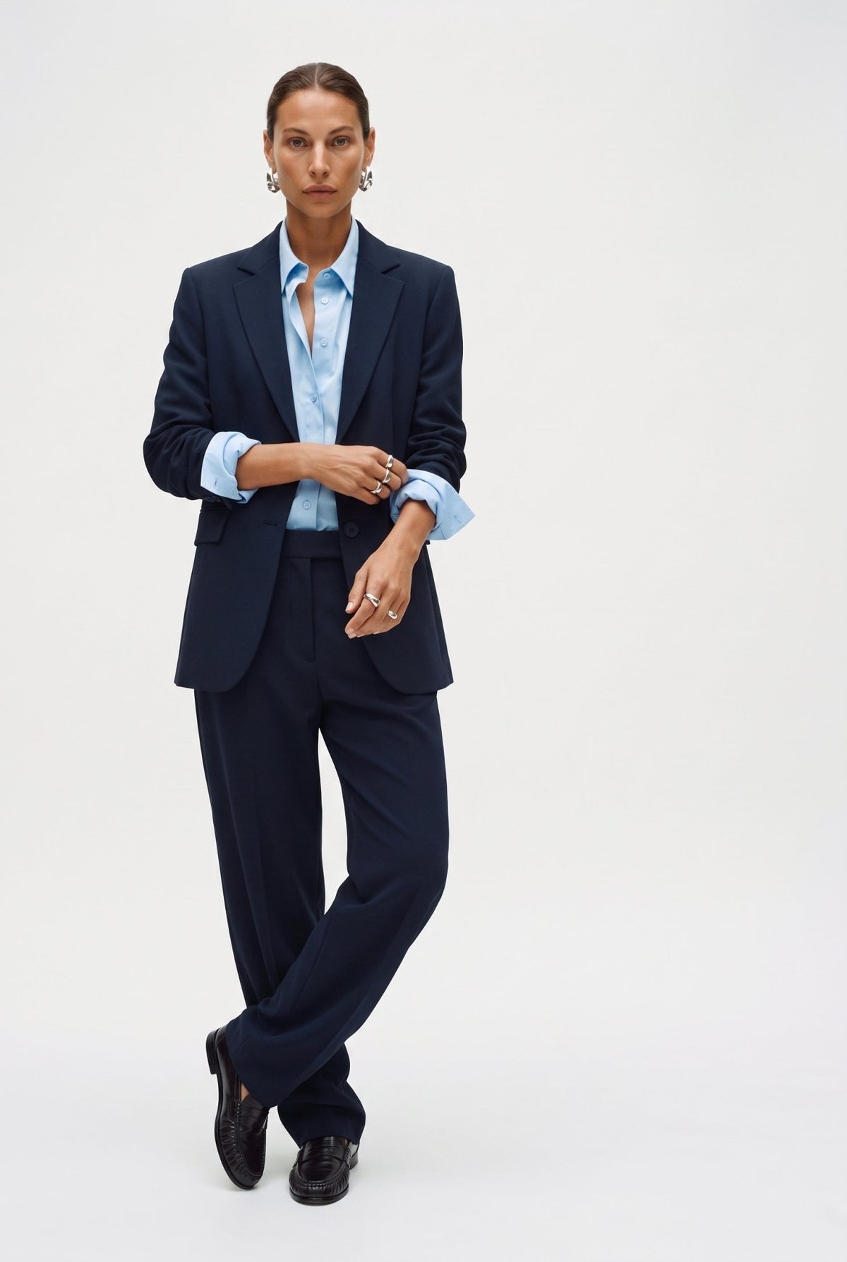 Tailleur in crepe giacca monopetto e pantalone a gamba larga - Caractère