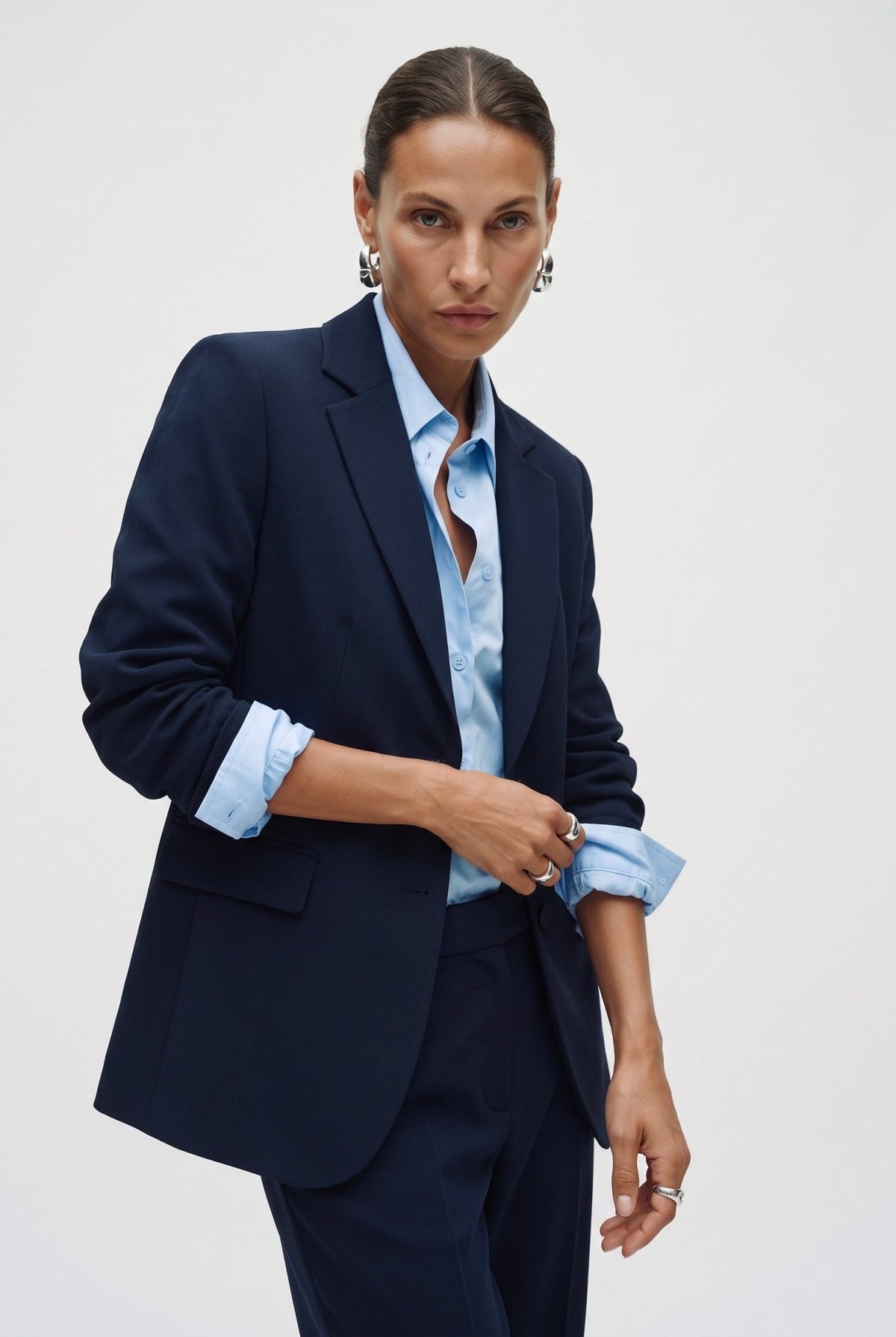 Tailleur in crepe giacca monopetto e pantalone a gamba larga - Caractère