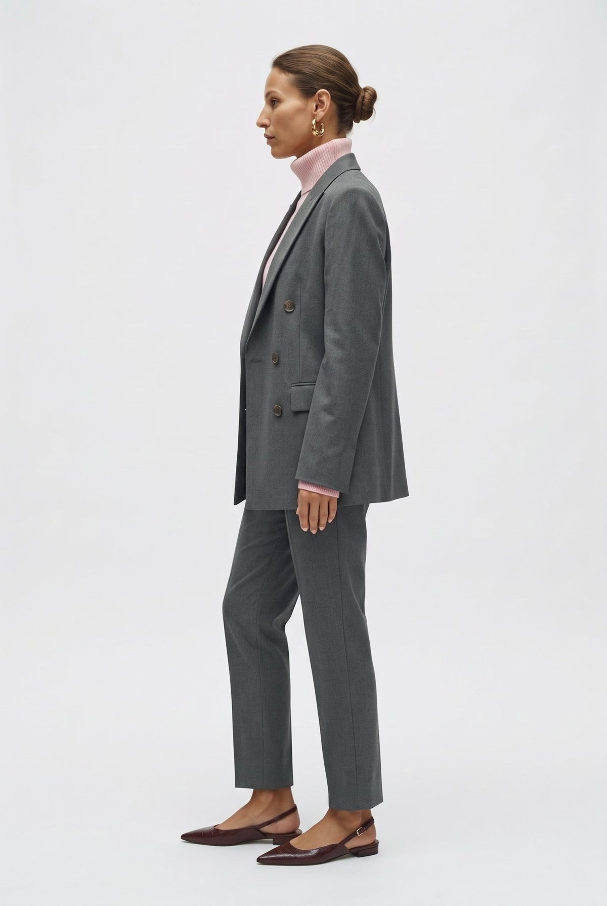 Tailleur in misto lana blazer doppiopetto collo a lancia e pantalone dritto - Caractère