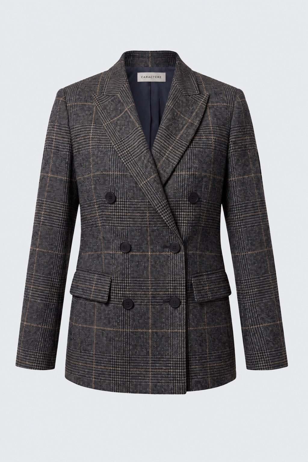 Tailleur in tela stretch fantasia blazer doppiopetto collo a lancia e pantalone a sigaretta - Caractère