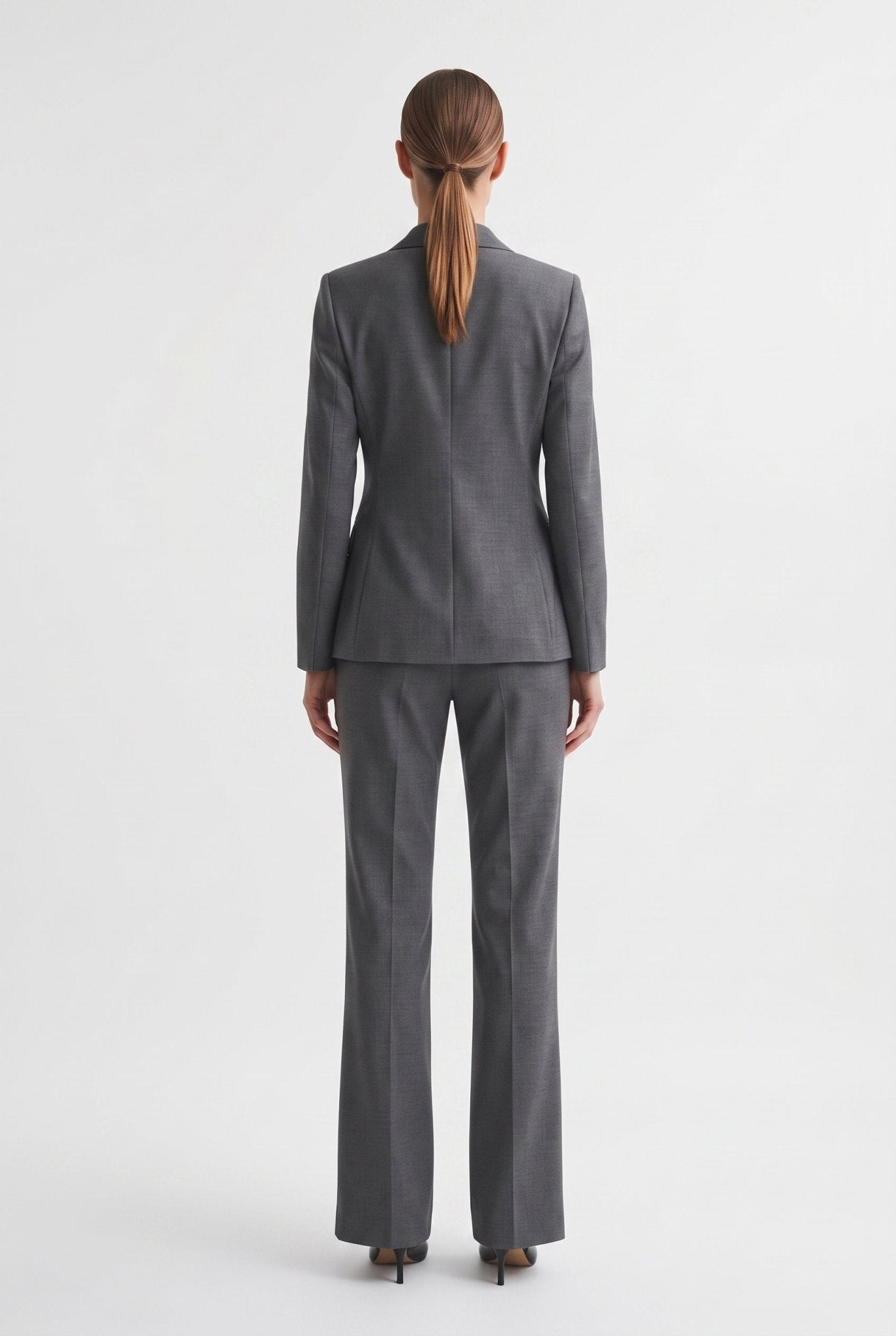 Tailleur in Tela Stretch Giacca Monopetto e Pantalone a Gamba Ampia Grigio - Caractère