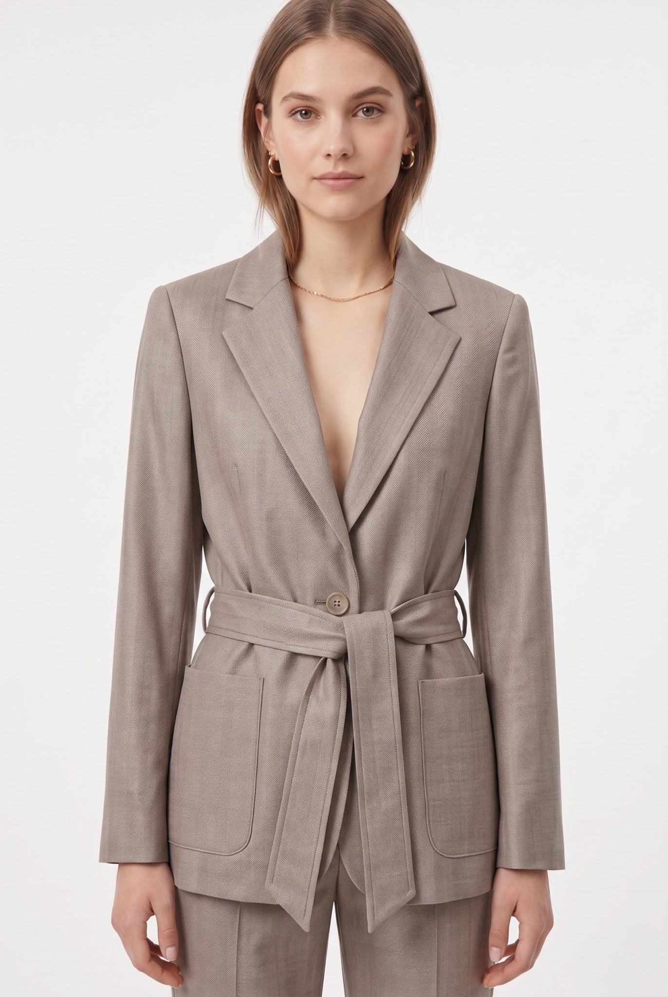 Tailleur Tortora Giacca con Cintura e Pantalone a palazzo - Caractère