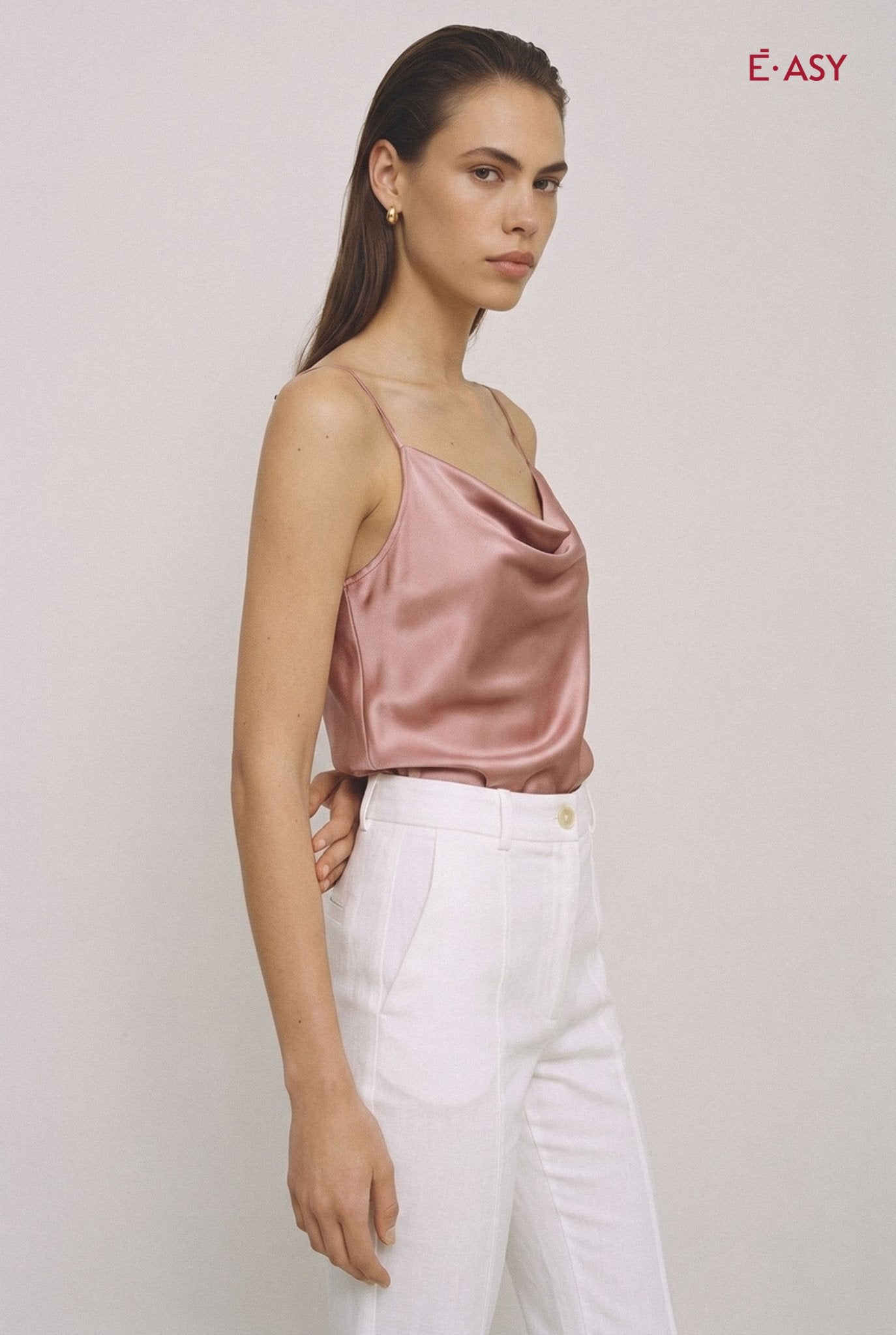 Top Satinato con Scollo Cowl e Spalline Sottili - Caractère