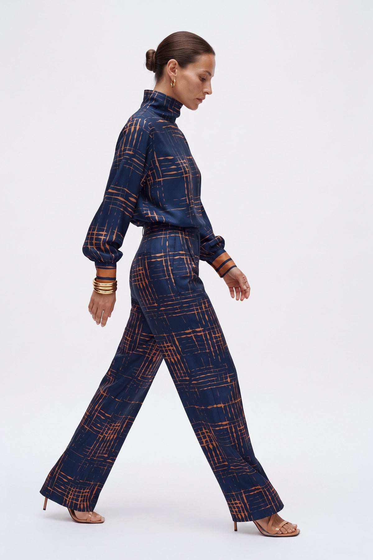 Blusa Collo Alto In Twill Stampato