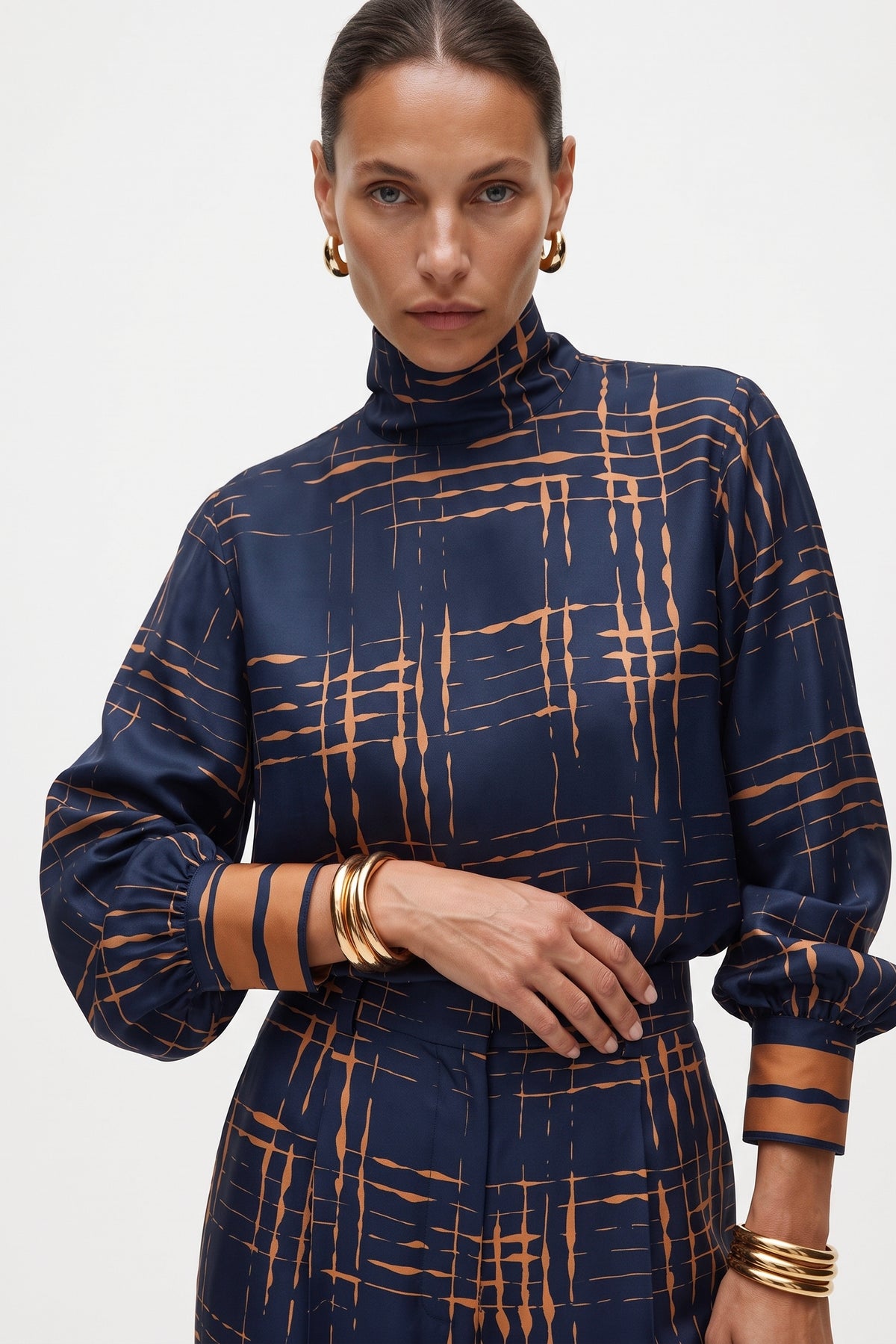 Blusa Collo Alto In Twill Stampato