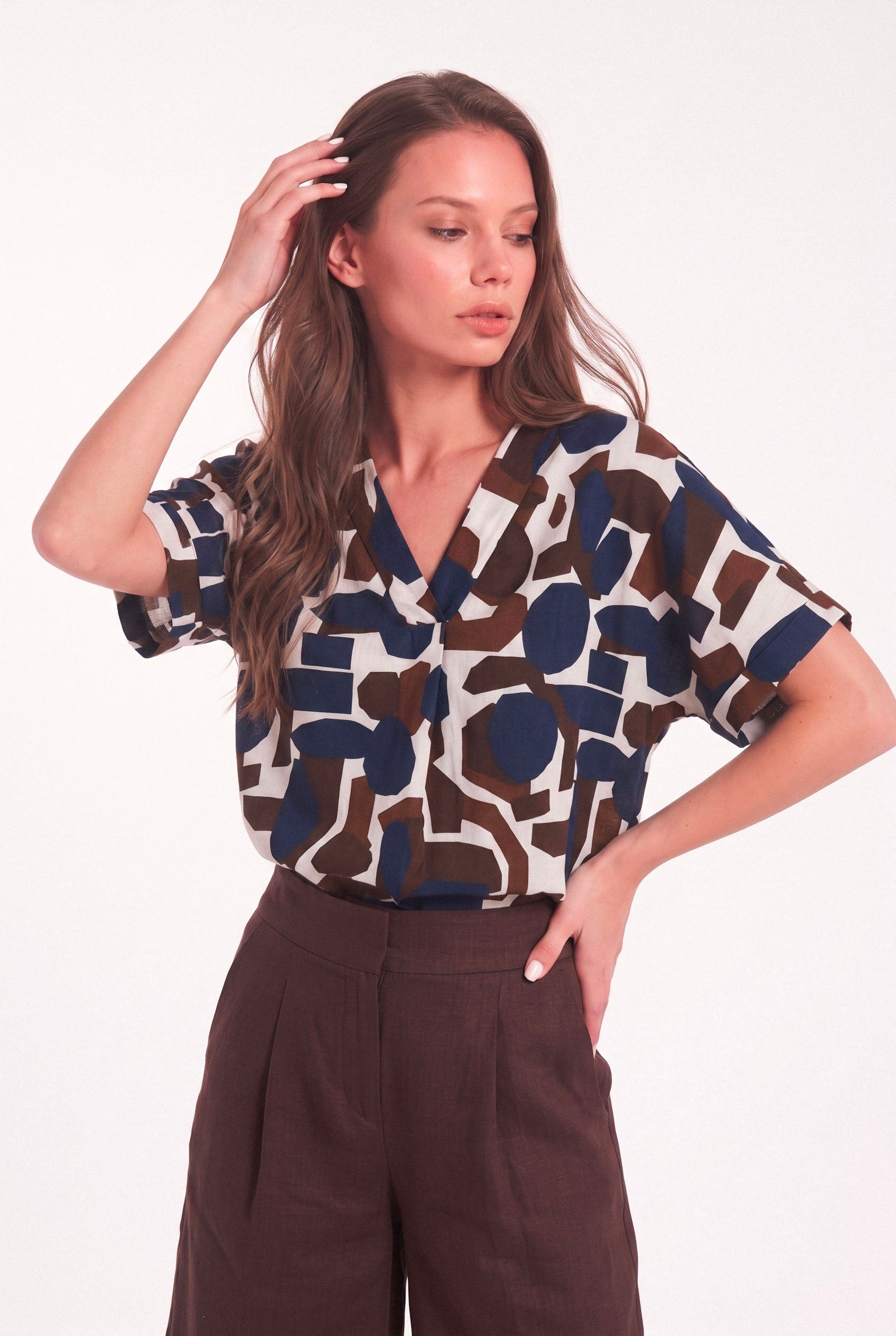 Blusa Kimono Scollo a V in Cotone