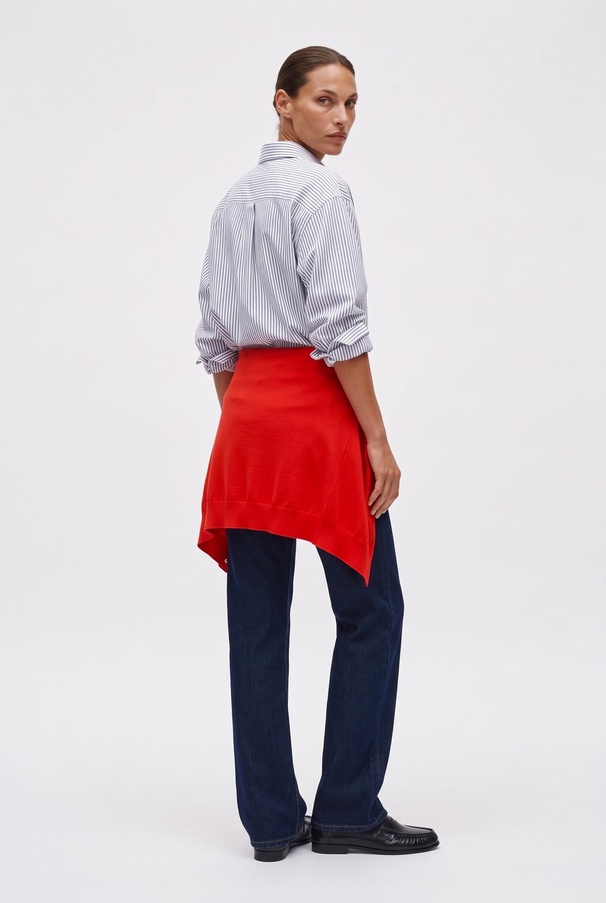 Camicia Classica Dritta in Cotone Con Taschino A Righe