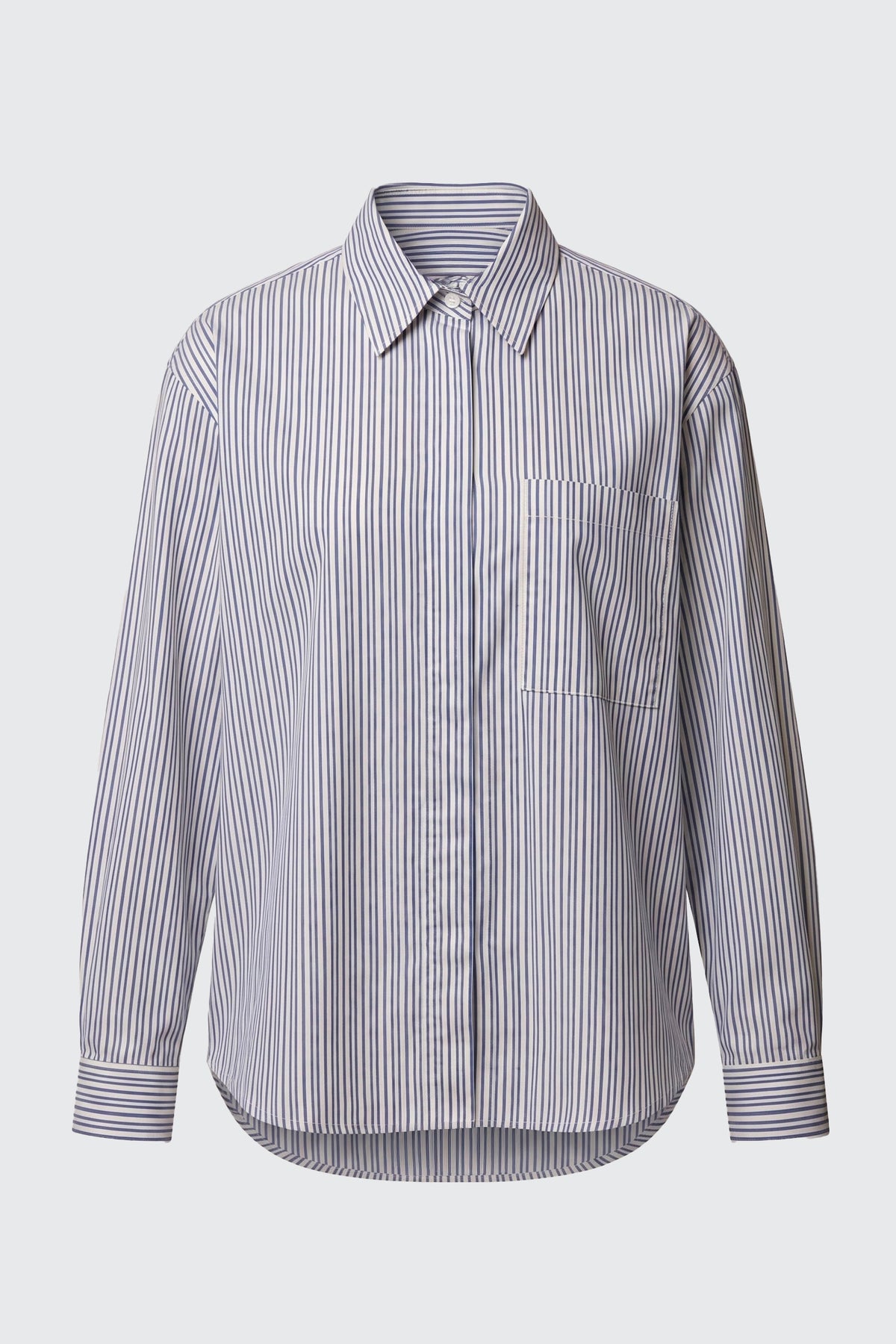 Camicia Classica Dritta in Cotone Con Taschino A Righe