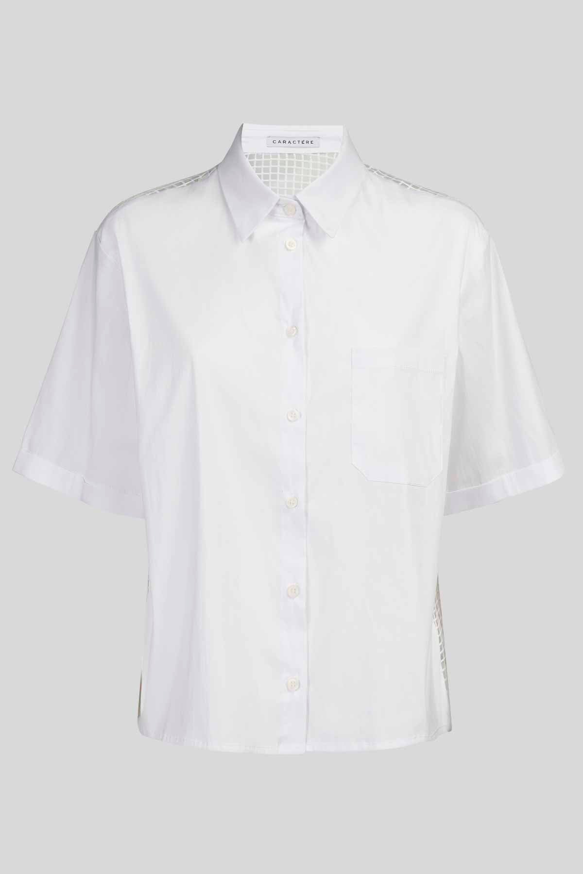 Camicia Boxy in Popeline Stretch e Organza Jacquard